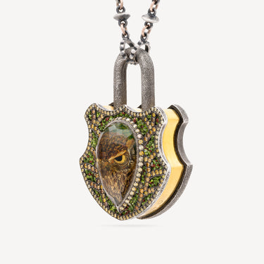 Pendentif Angry Owl Or Argent Diamants Saphirs