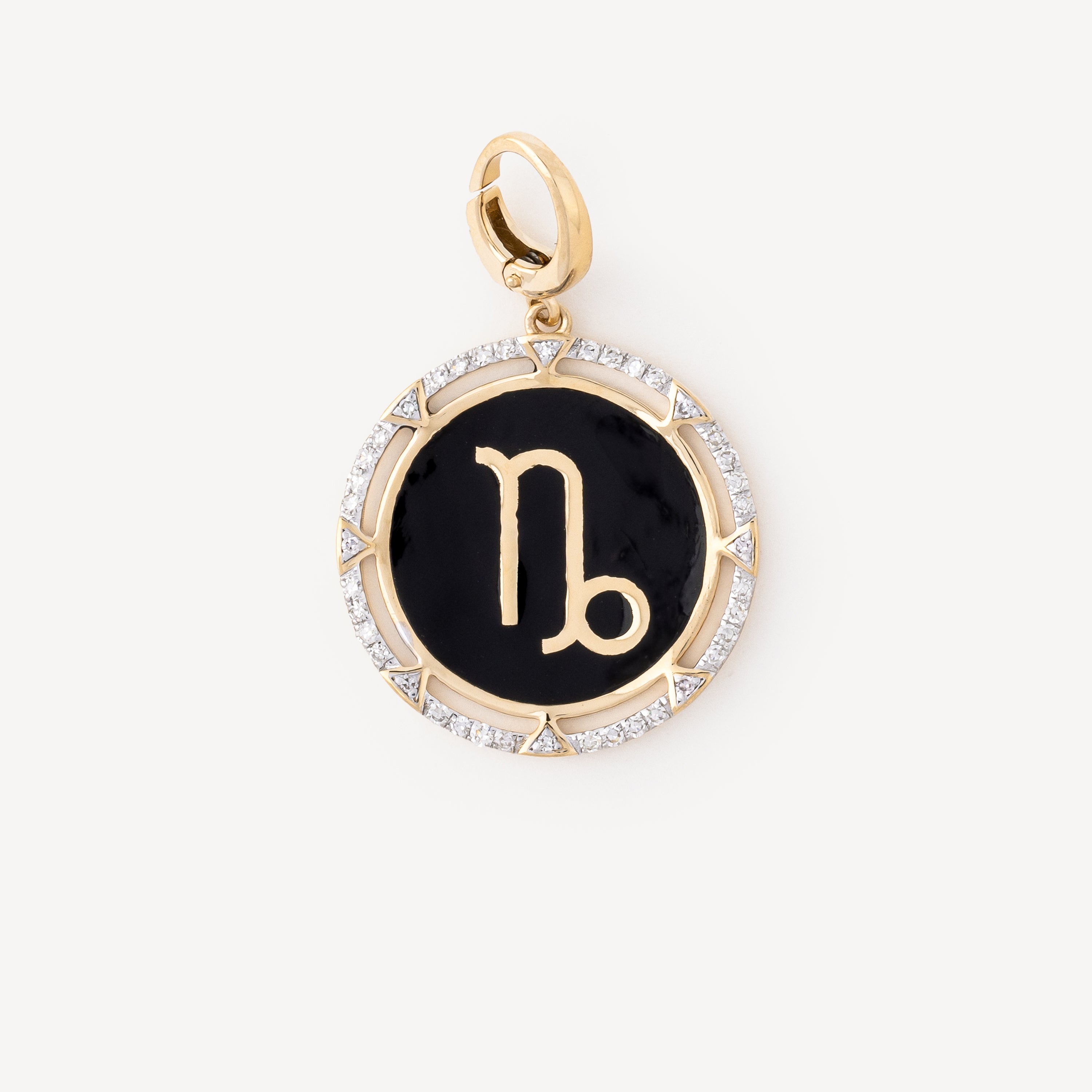 Charm Round Capricorn Black Diamonds Gold