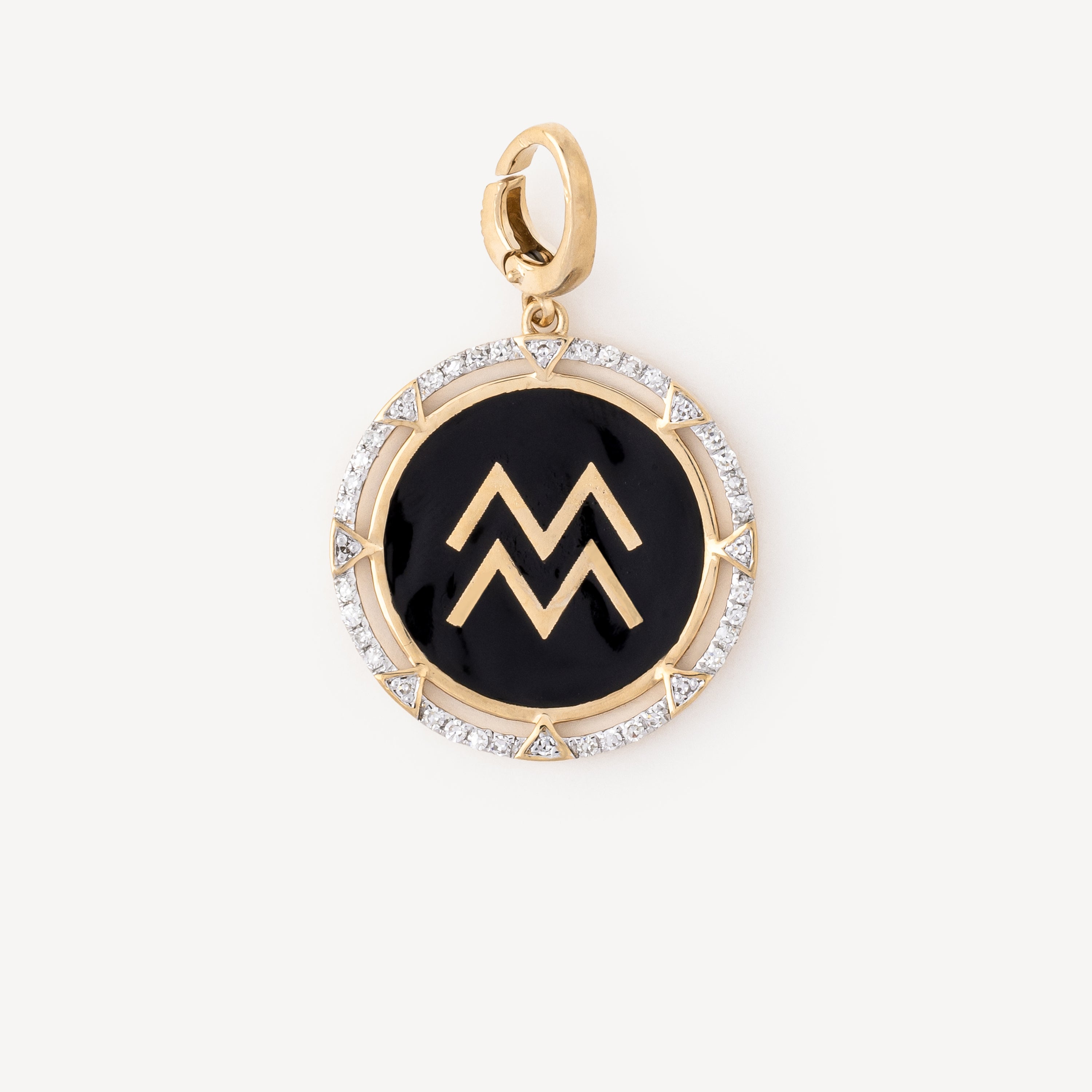 Charm Round Aquarius Black Diamonds Gold