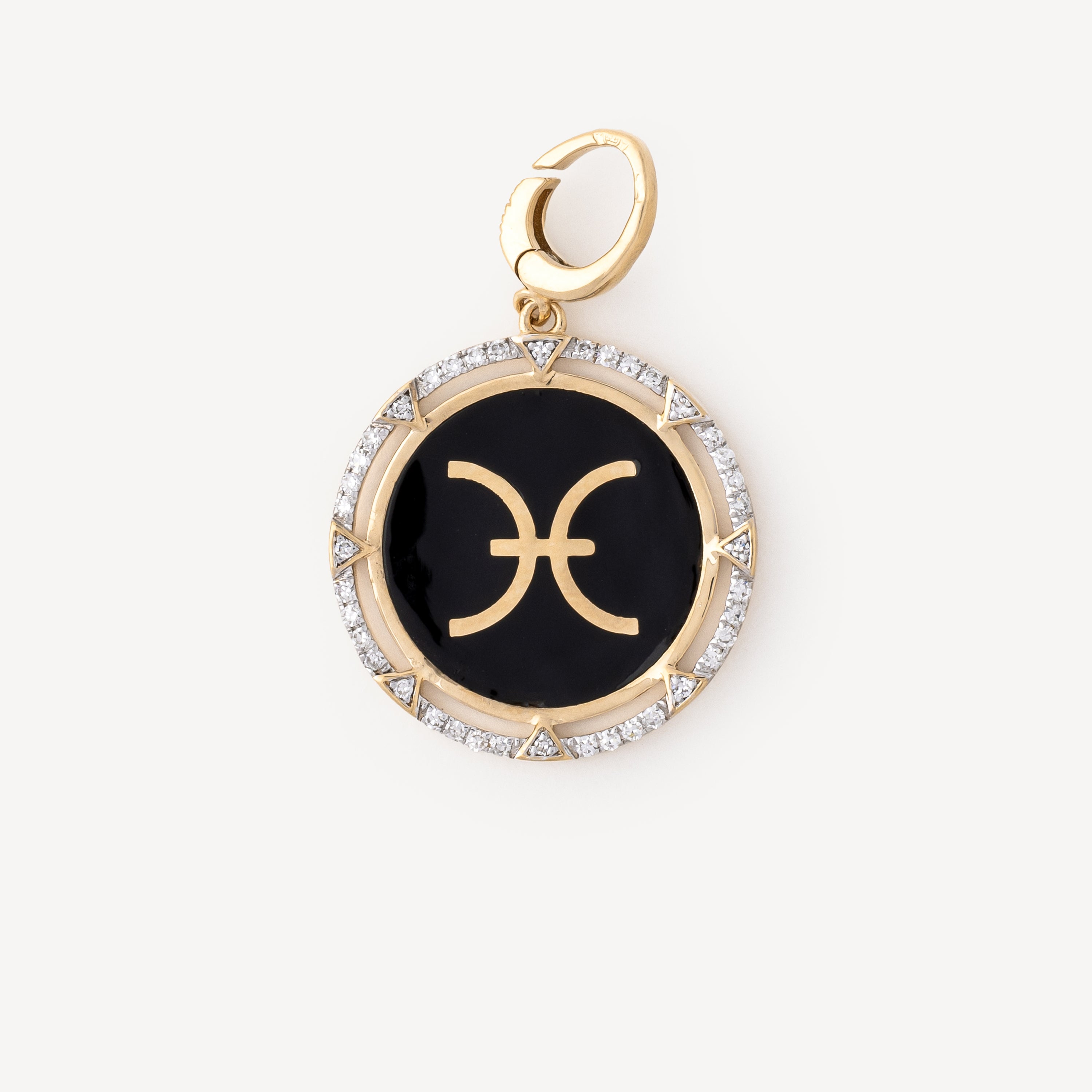 Charm Round Pisces Black Diamonds Gold