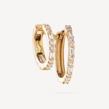 Double Hoop Marie Baguette Yellow Gold Diamonds