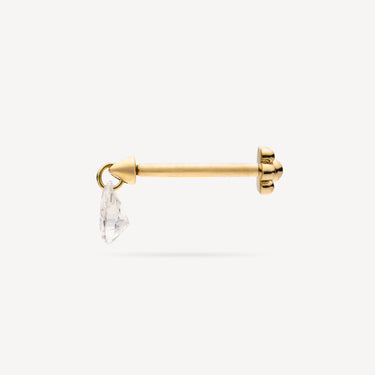 Earring Floating Pear Diamond Charm Stud Yellow Gold