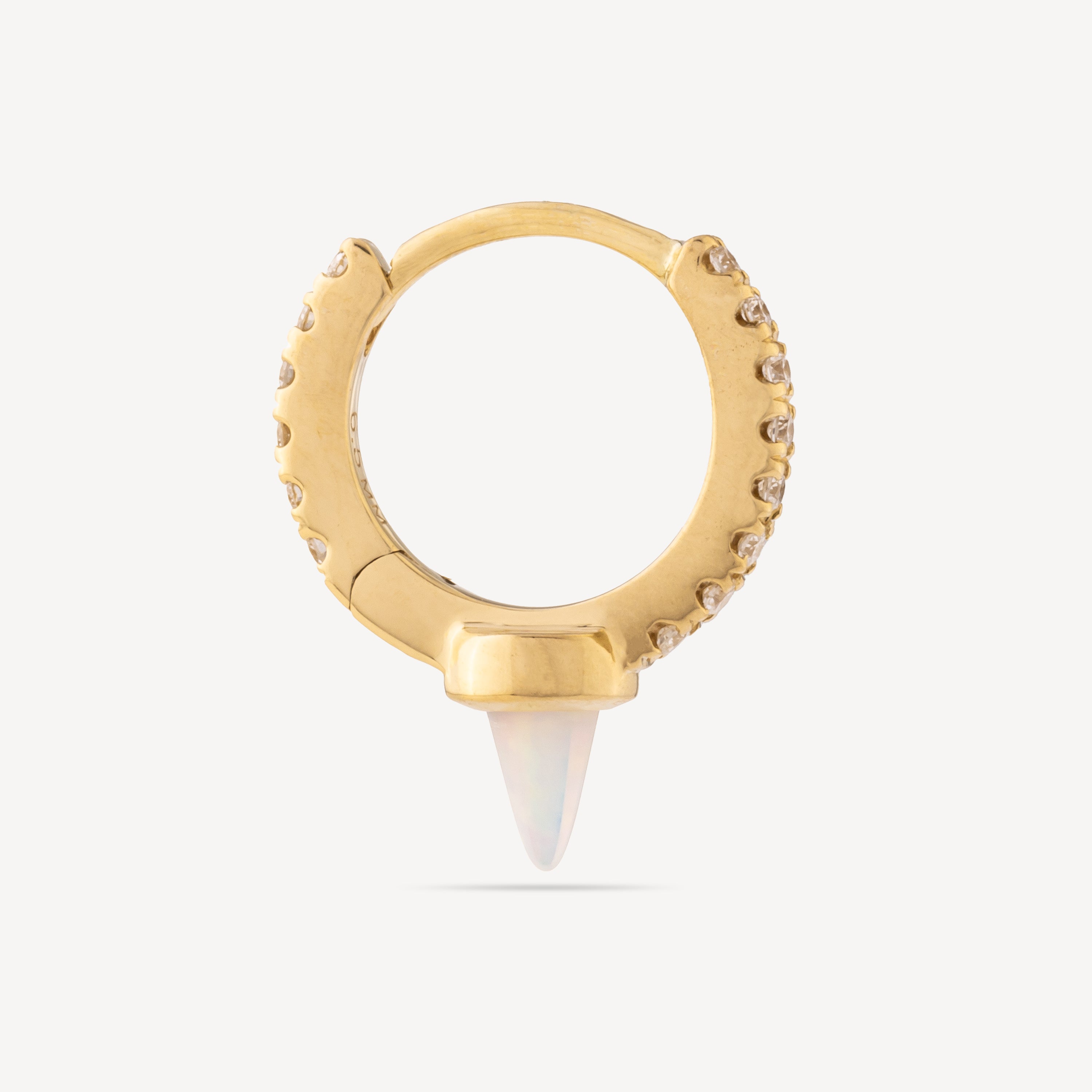 Hoop Earring 6.5mm Spike Opal Diamond Yellow Gold