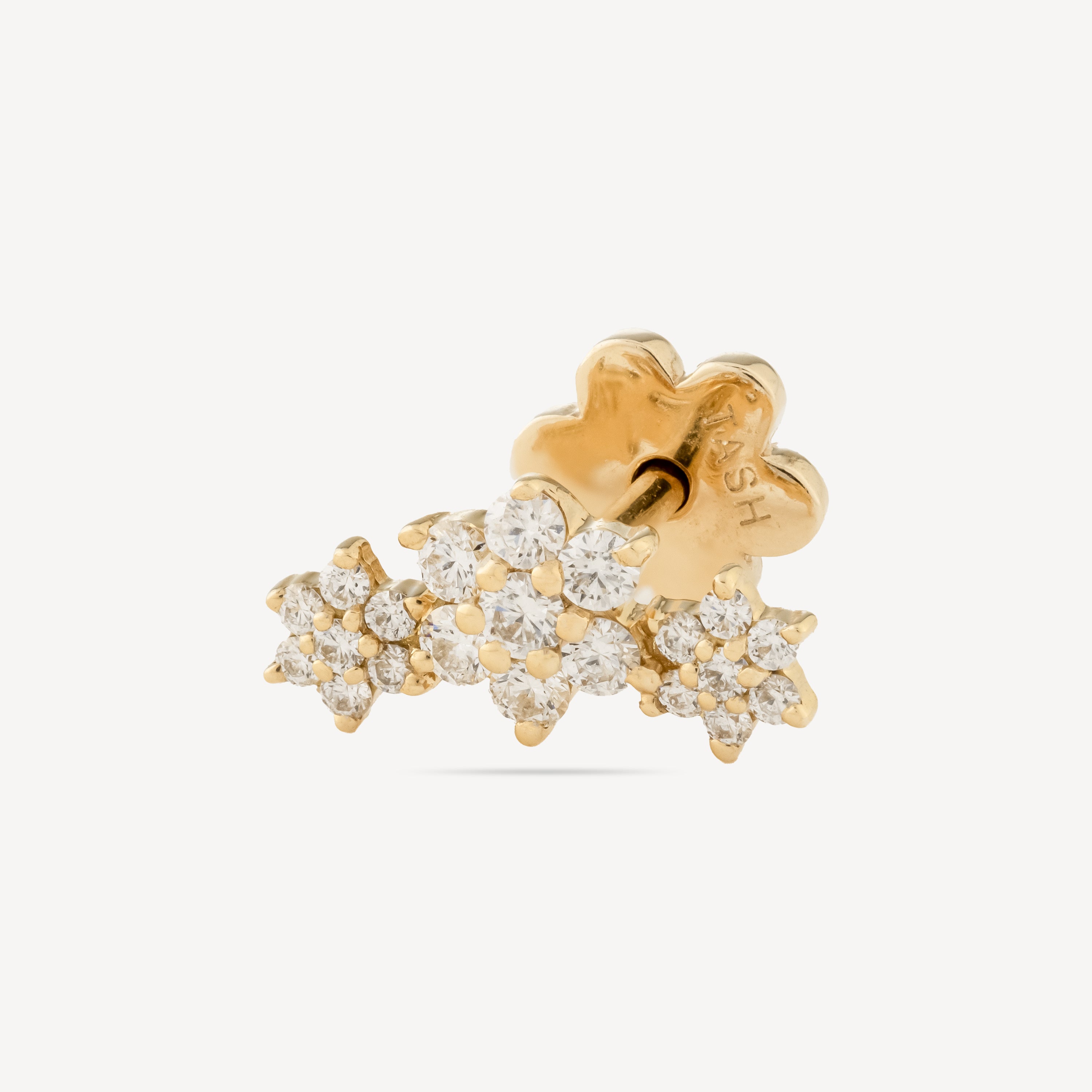 Stud Three Flower Garland Diamond Threaded Yellow Gold