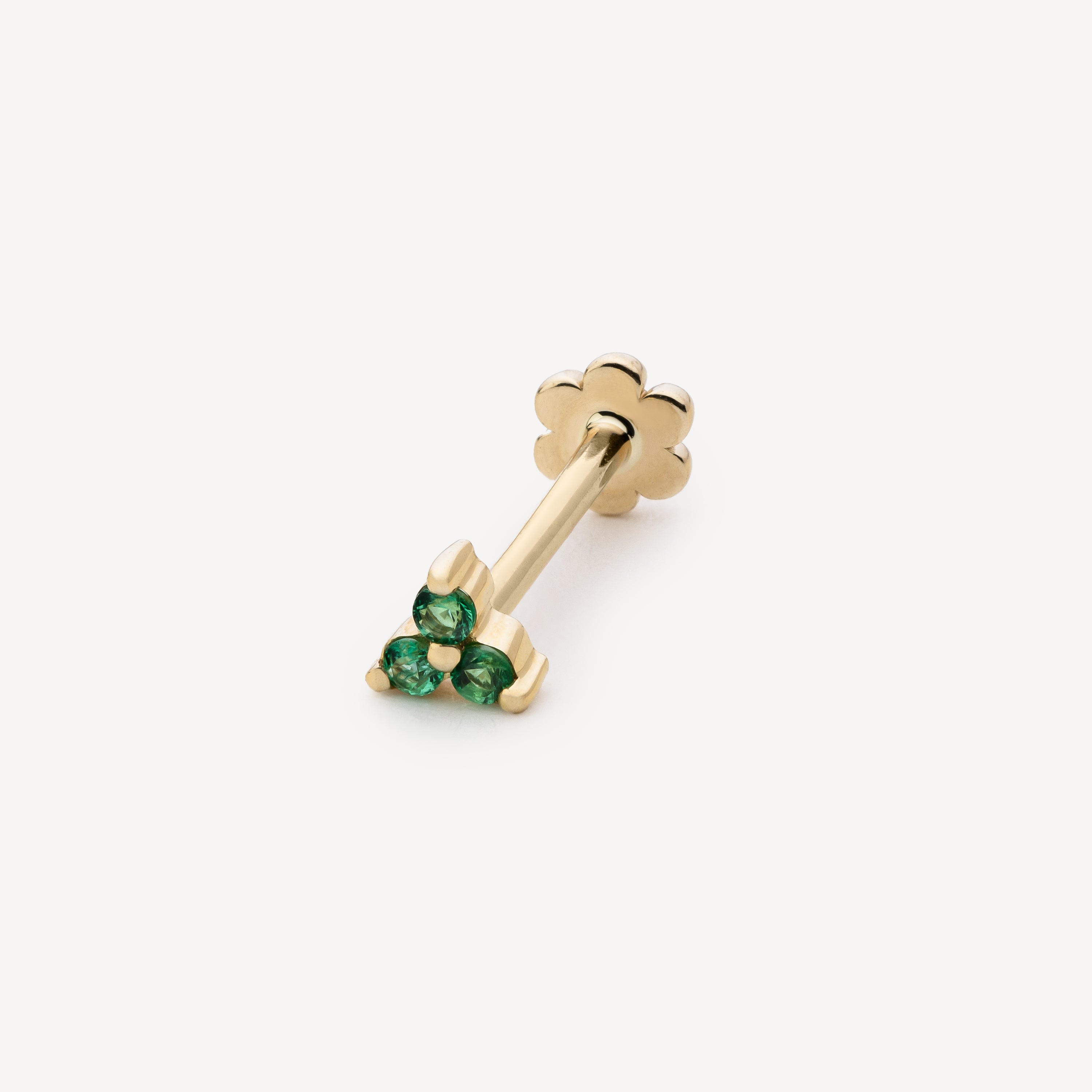 Earring Emerald Trinity Threaded Stud Yellow Gold