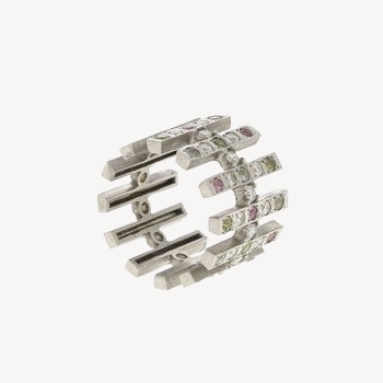 Aku Grand Model Rainbow White Gold Ring