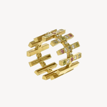 Aku Grand Model Rainbow Yellow Gold Ring