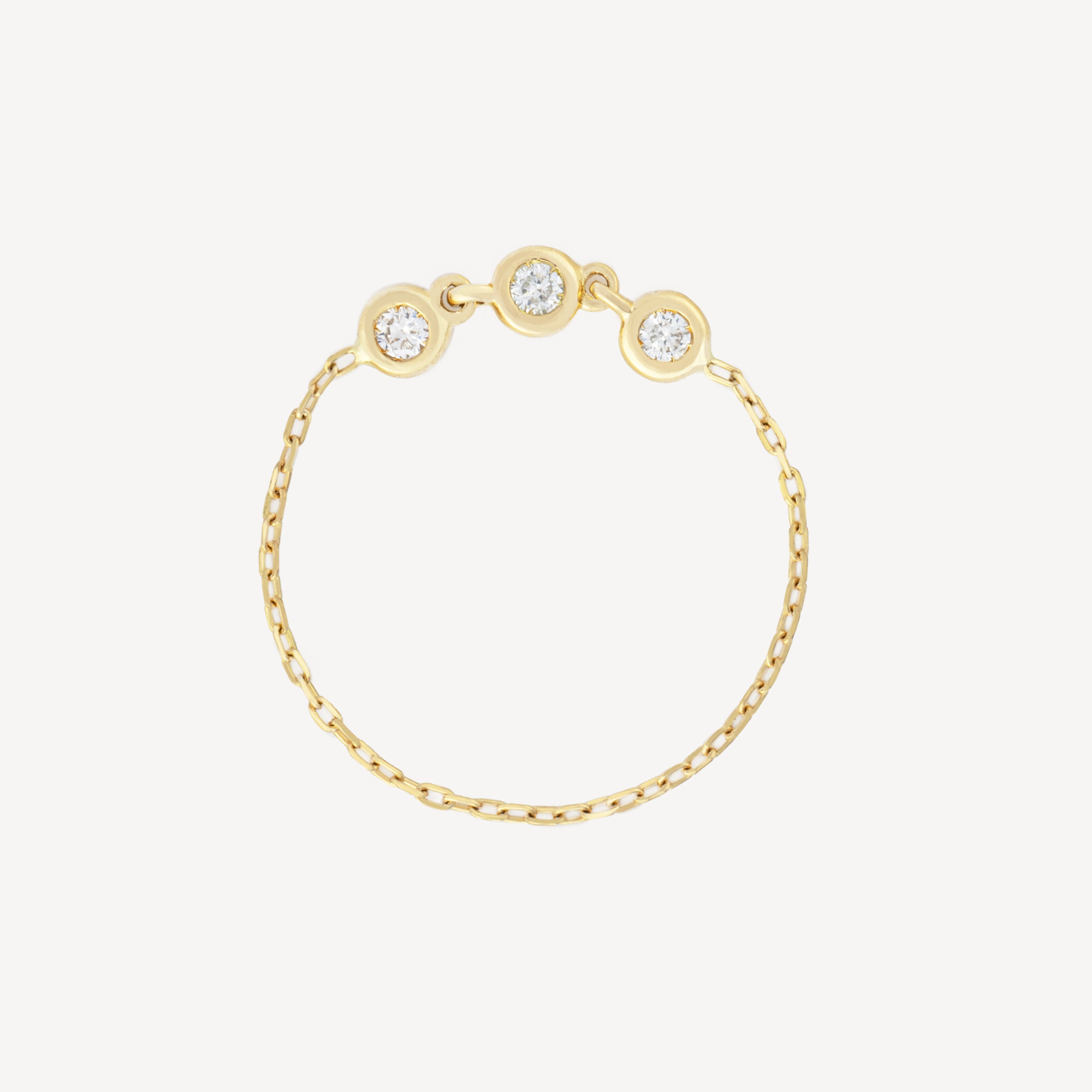 Yellow Gold 3 Diamond Chain Ring