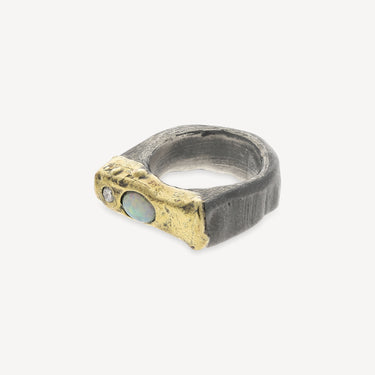 Opal Silver and Yellow Gold Ring