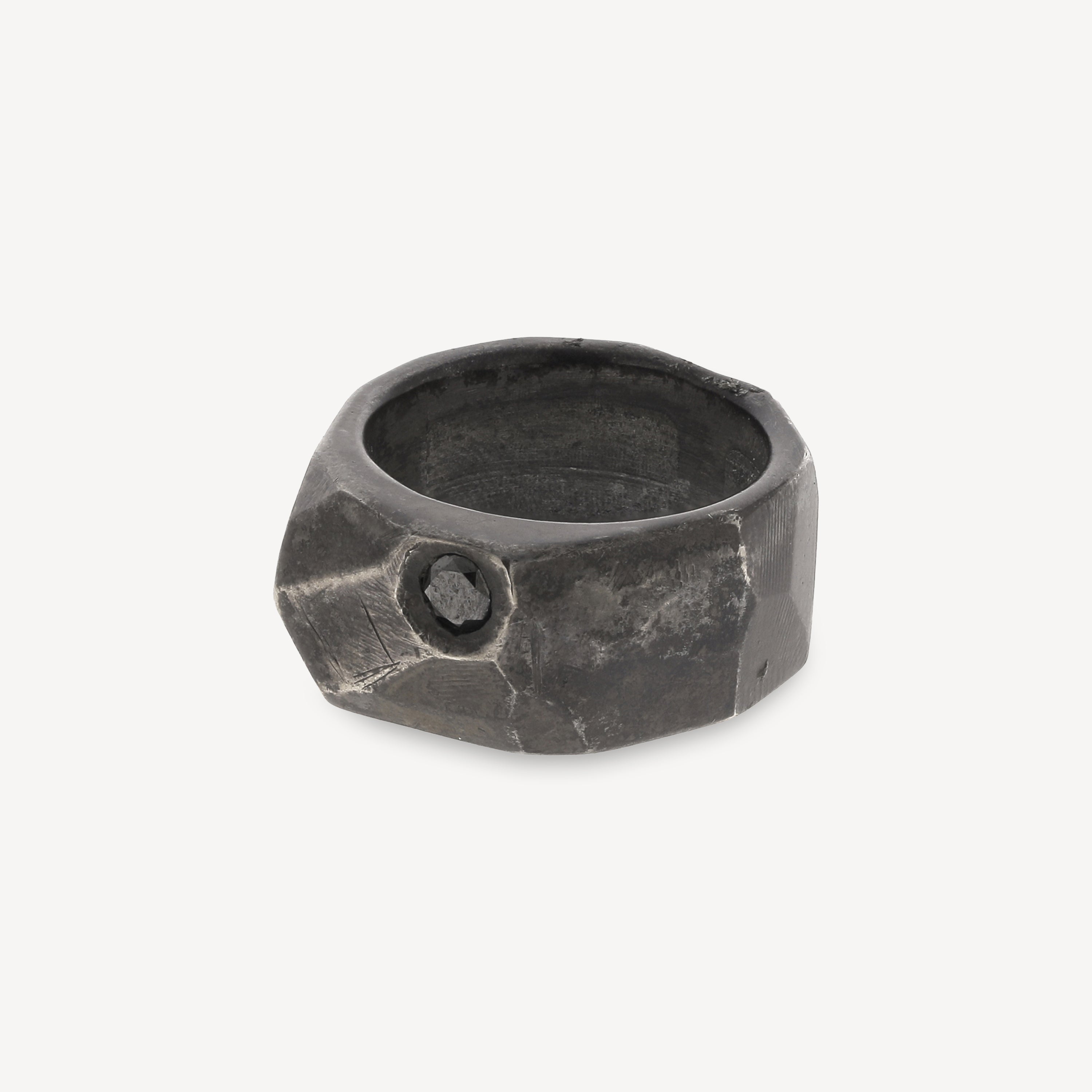 Silver Rock Ring with Black Diamonds