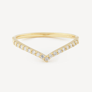 V Band Pavé Diamonds Yellow Gold Ring