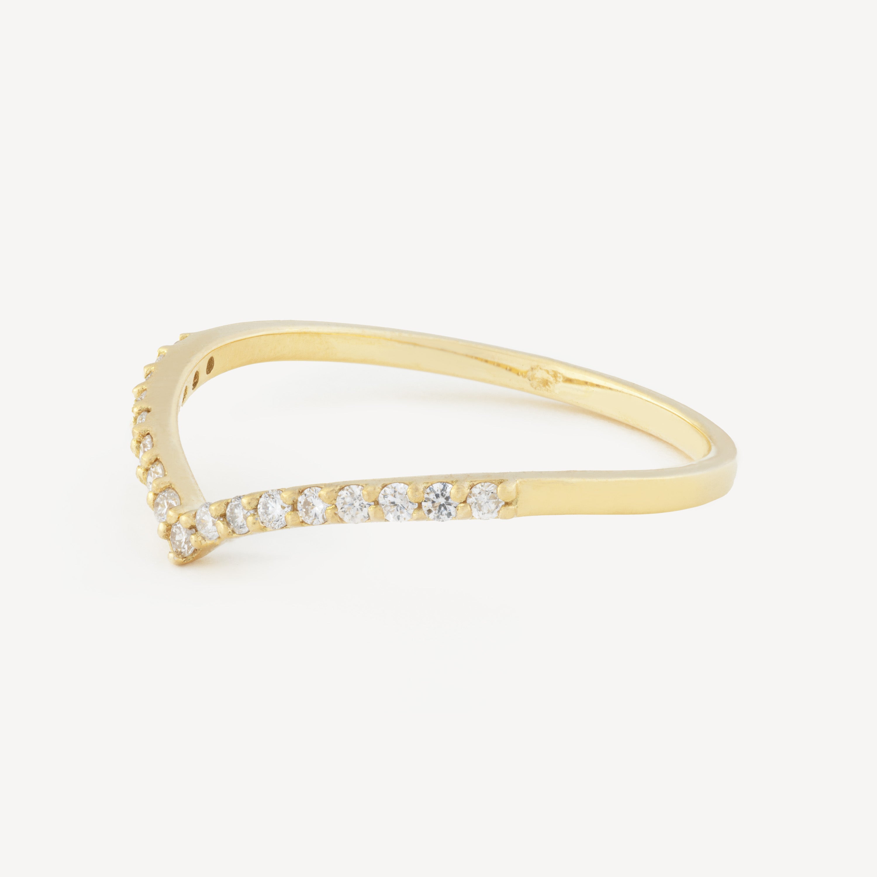 V Band Pavé Diamonds Yellow Gold Ring