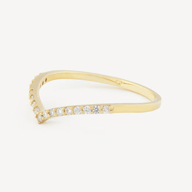 V Band Pavé Diamonds Yellow Gold Ring