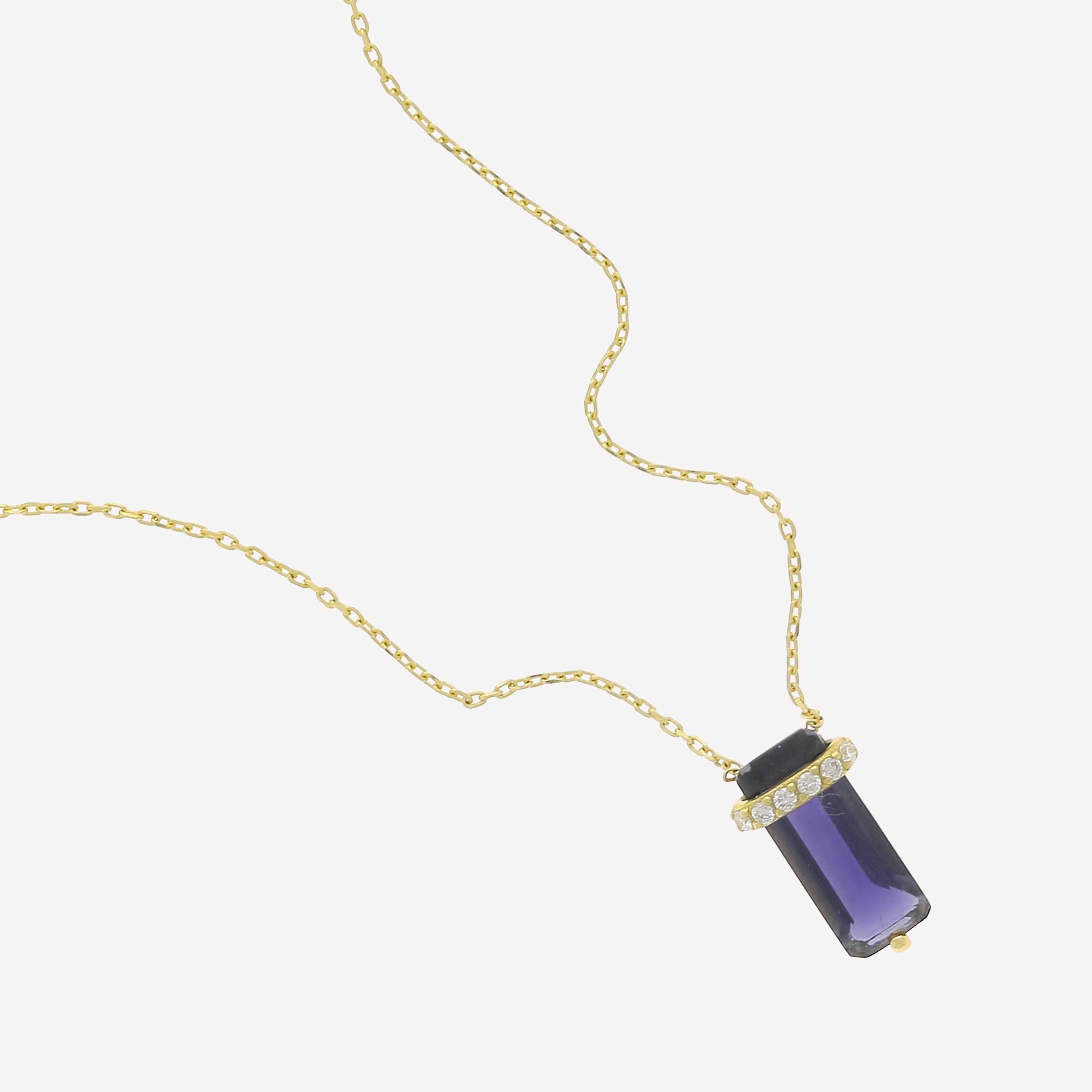 Yellow gold Tanzanite and diamonds necklace