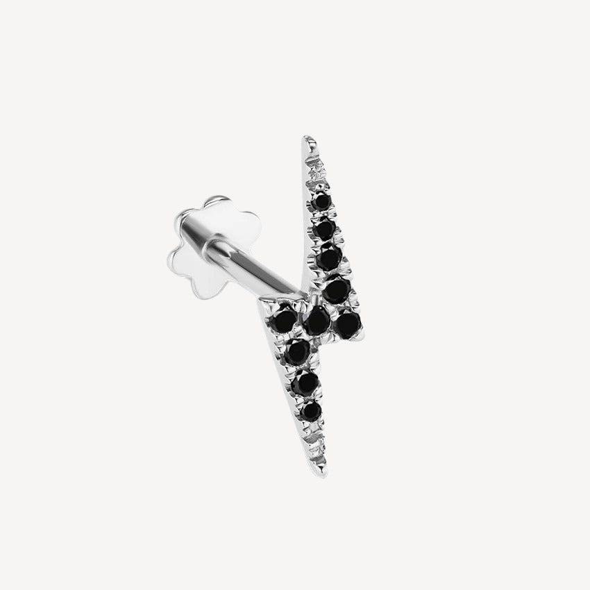 Stud Earring 11mm Black Diamond Lightning Bolt Threaded White Gold