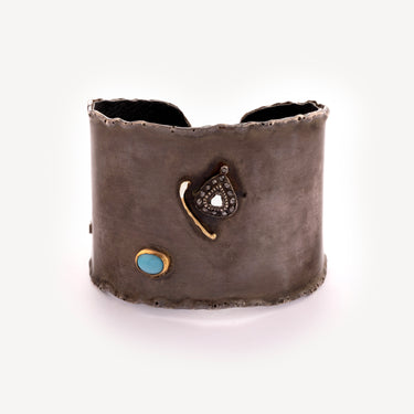 Bracelet jonc huge silver cuff diamond turquoise