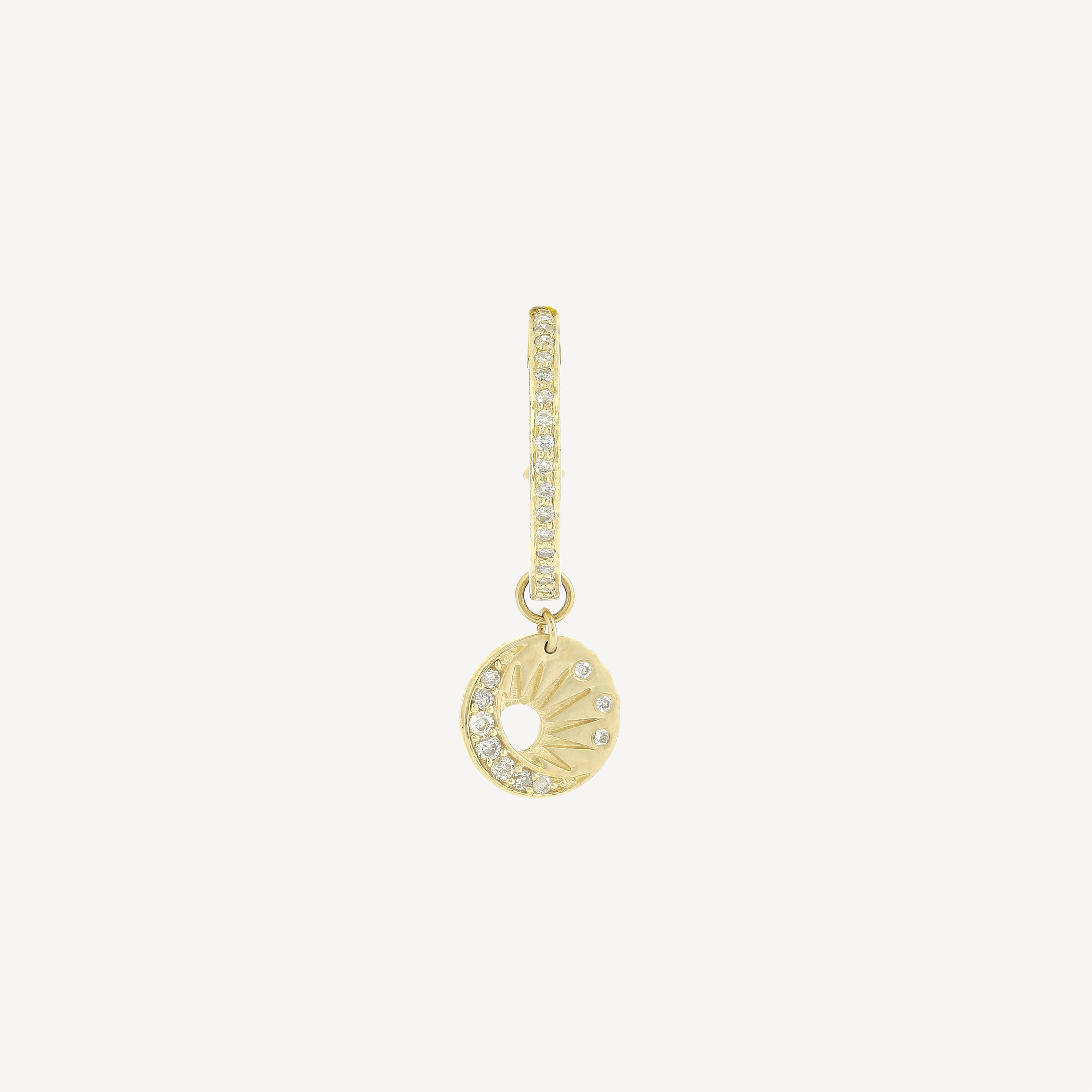 Earring Little Sun and Moon Medal Charm Single Hoop