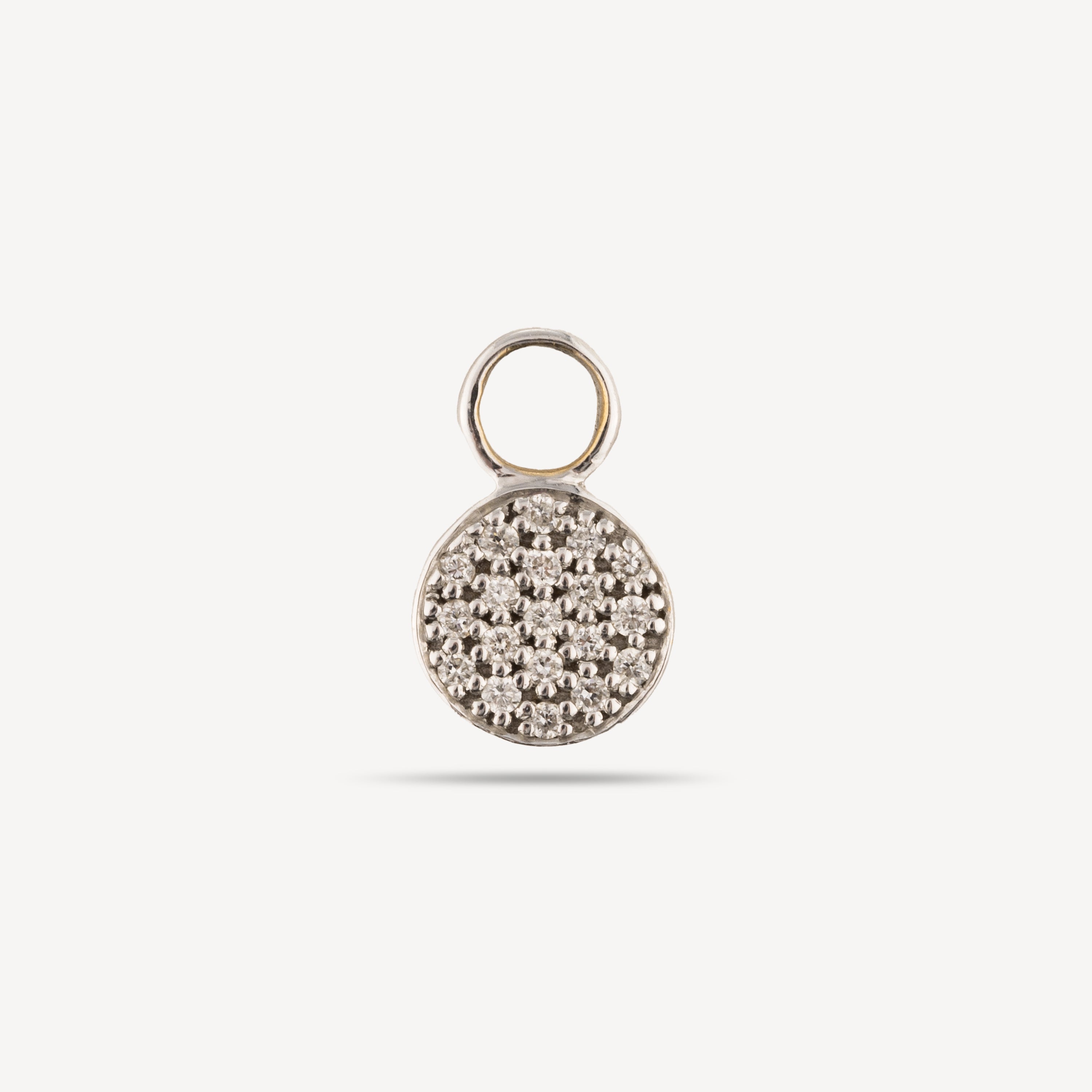 Round Medal Diamond Charm White Gold