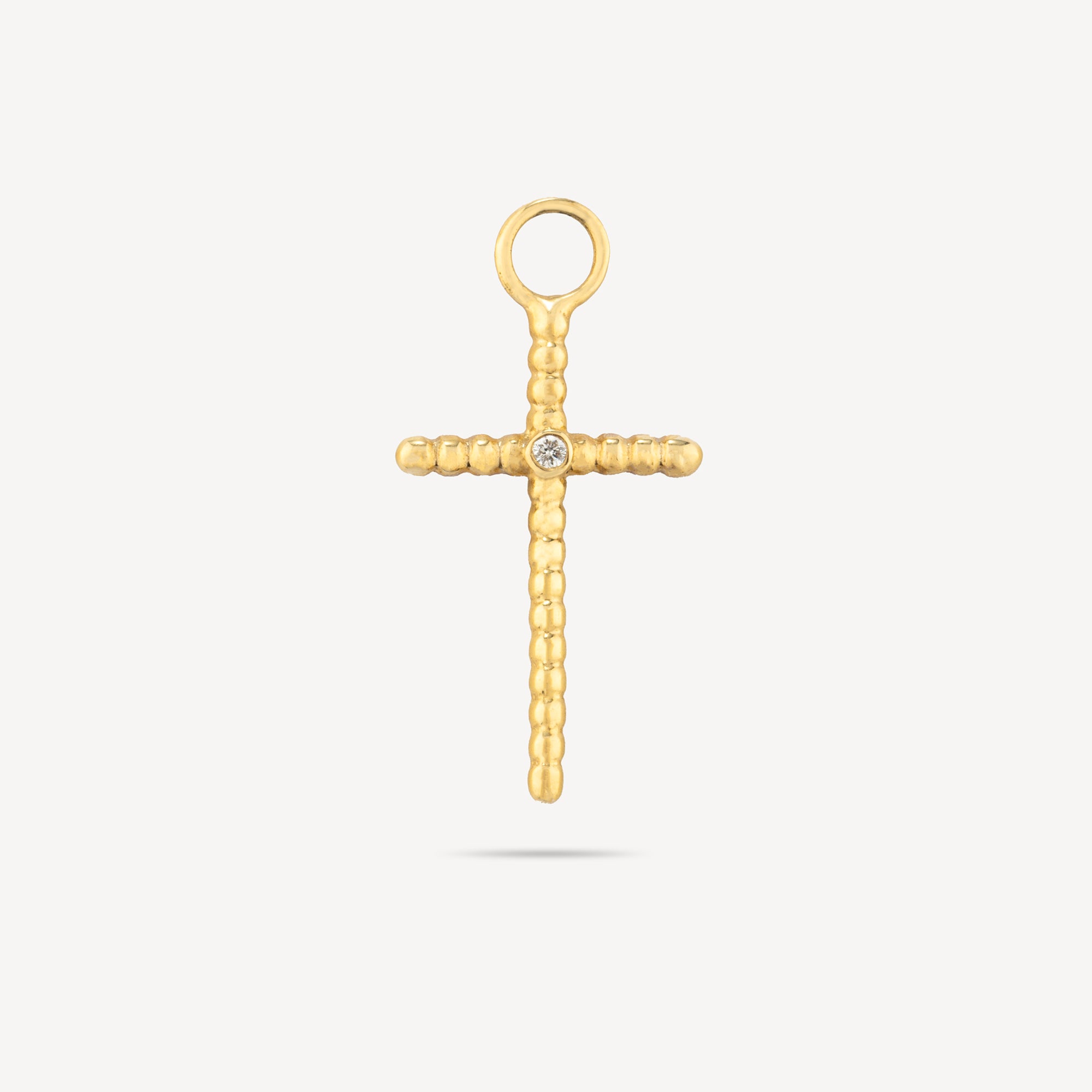 Cross Millegrain 1 Diamond Earring Charm YG