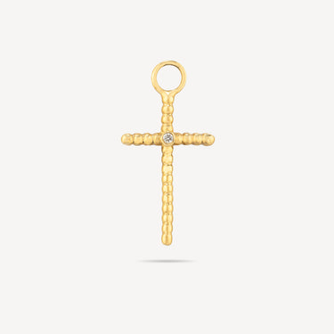 Cross Millegrain 1 Diamond Earring Charm YG