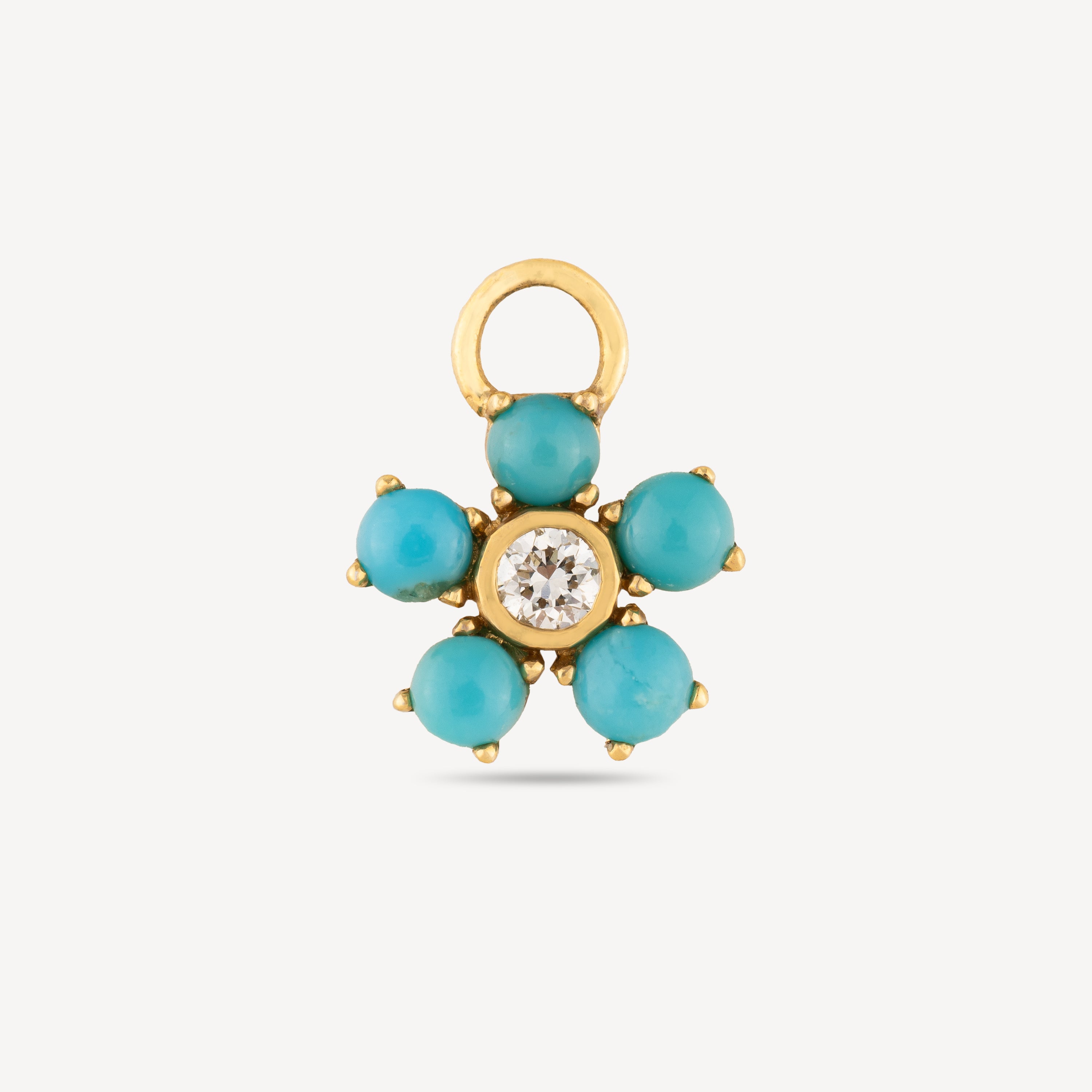 Yellow Gold Flower Turquoise Diamond Charm