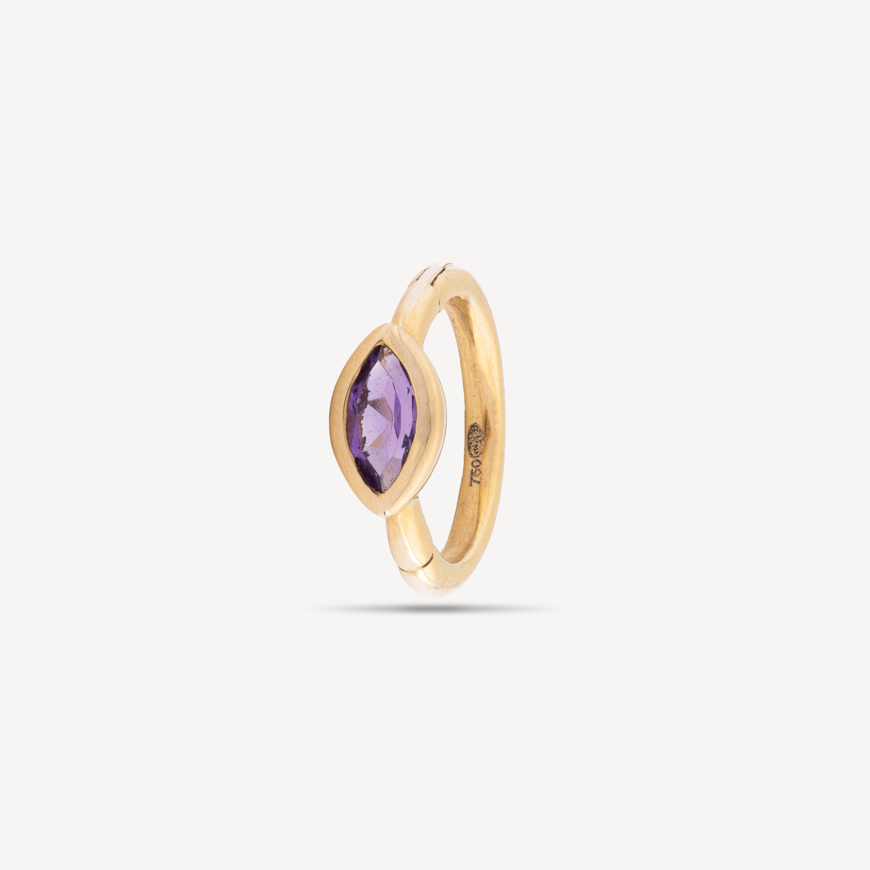 Piercing Hoop 6.5mm yellow gold amethyst marquise 3x2mm