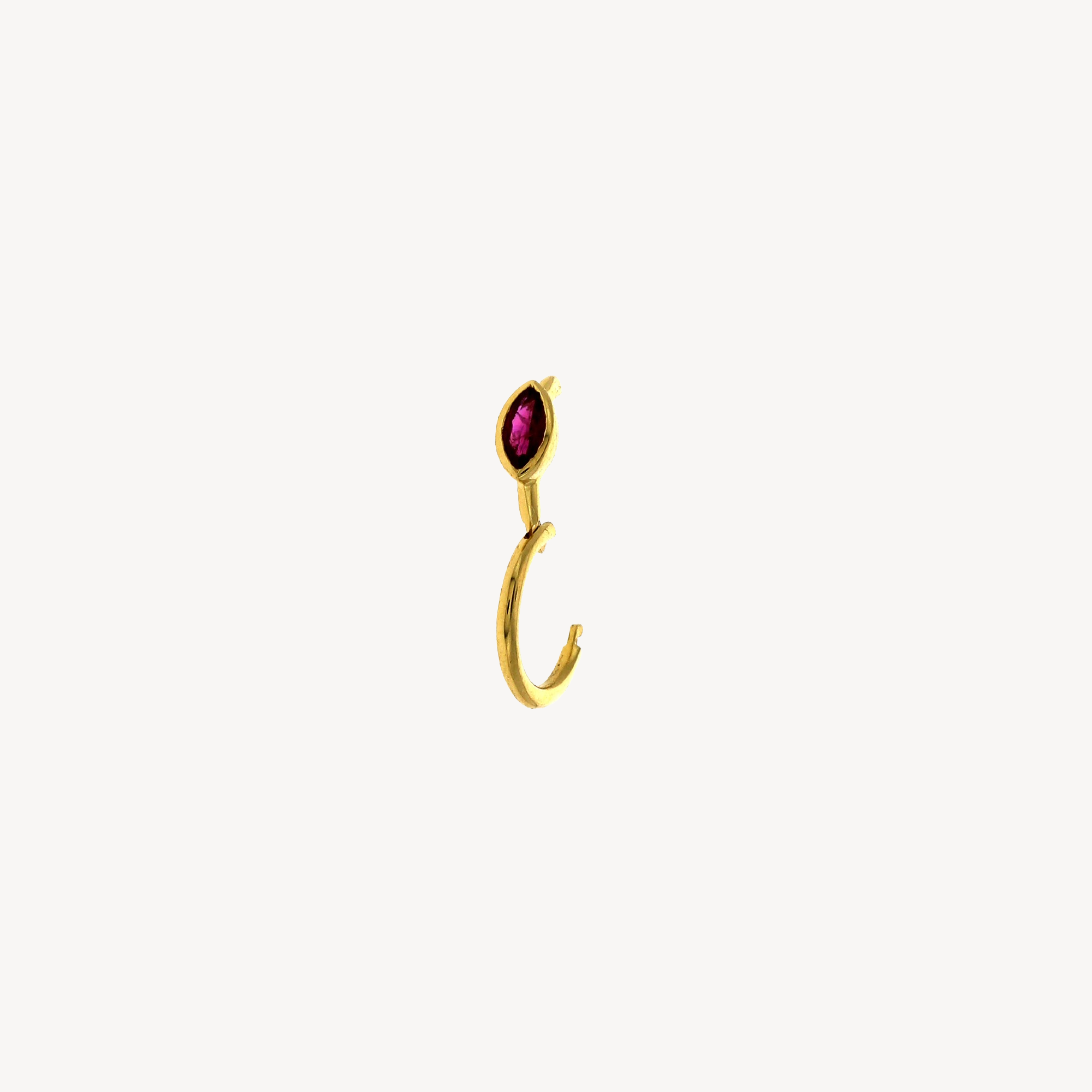 Piercing Hoop 6.5mm Ruby Marquise 3x2mm Yellow Gold