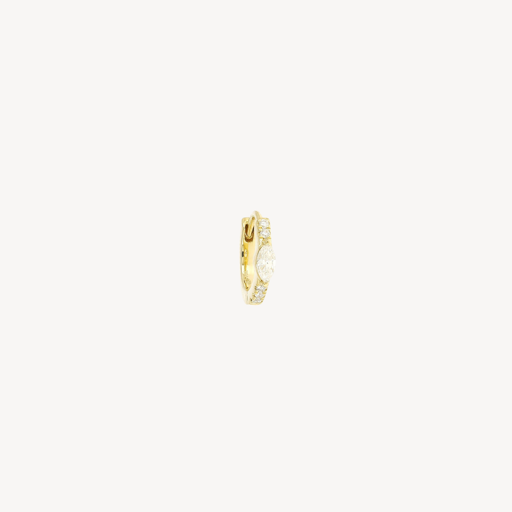 Piercing Hoop 8mm Marquise 4.5mm Half Paved Yellow Gold