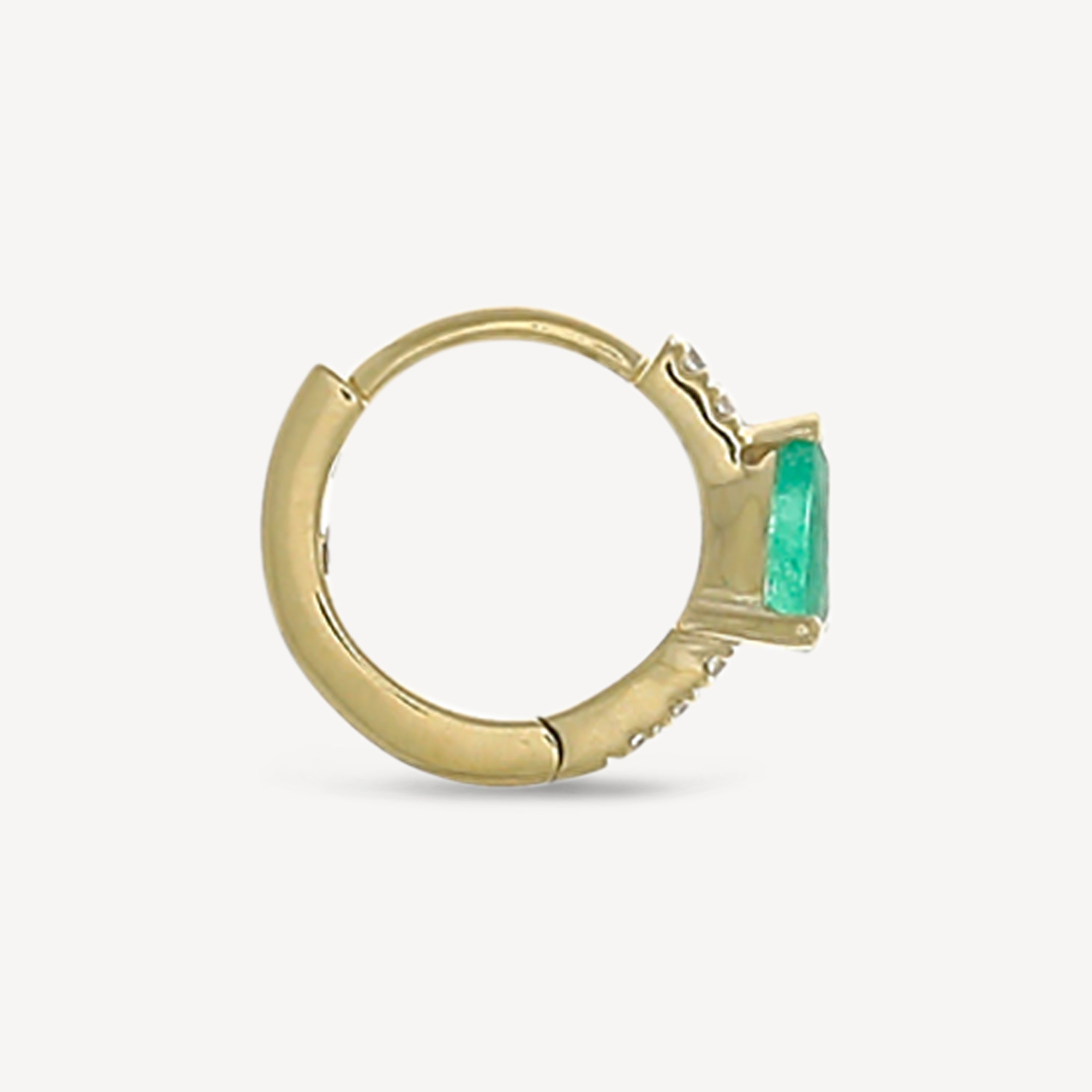 Piercing Hoop 8mm Yellow Gold Half Pave Emerald 4.5x3mm