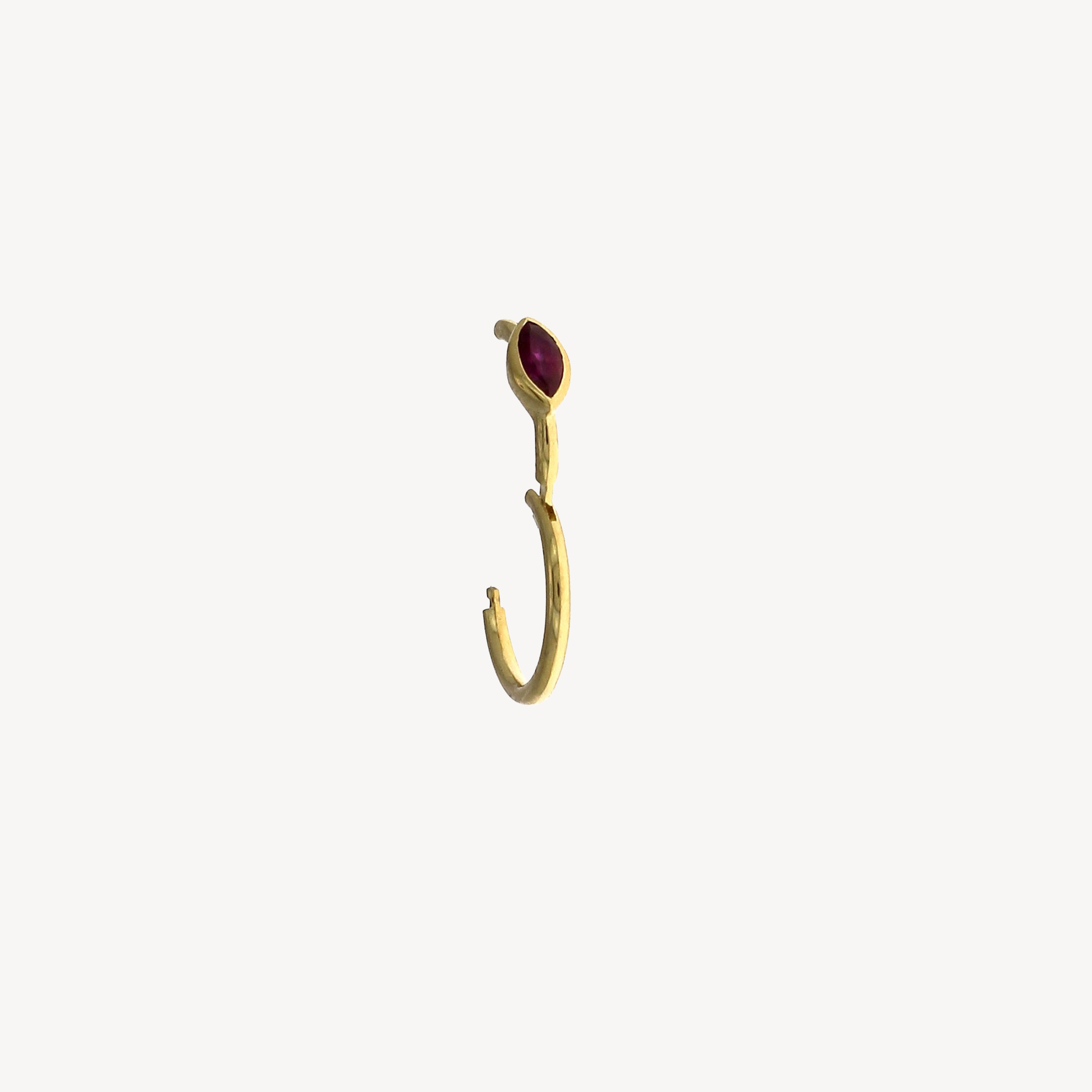 Piercing Hoop 8mm Ruby Marquise 3x2mm Yellow Gold