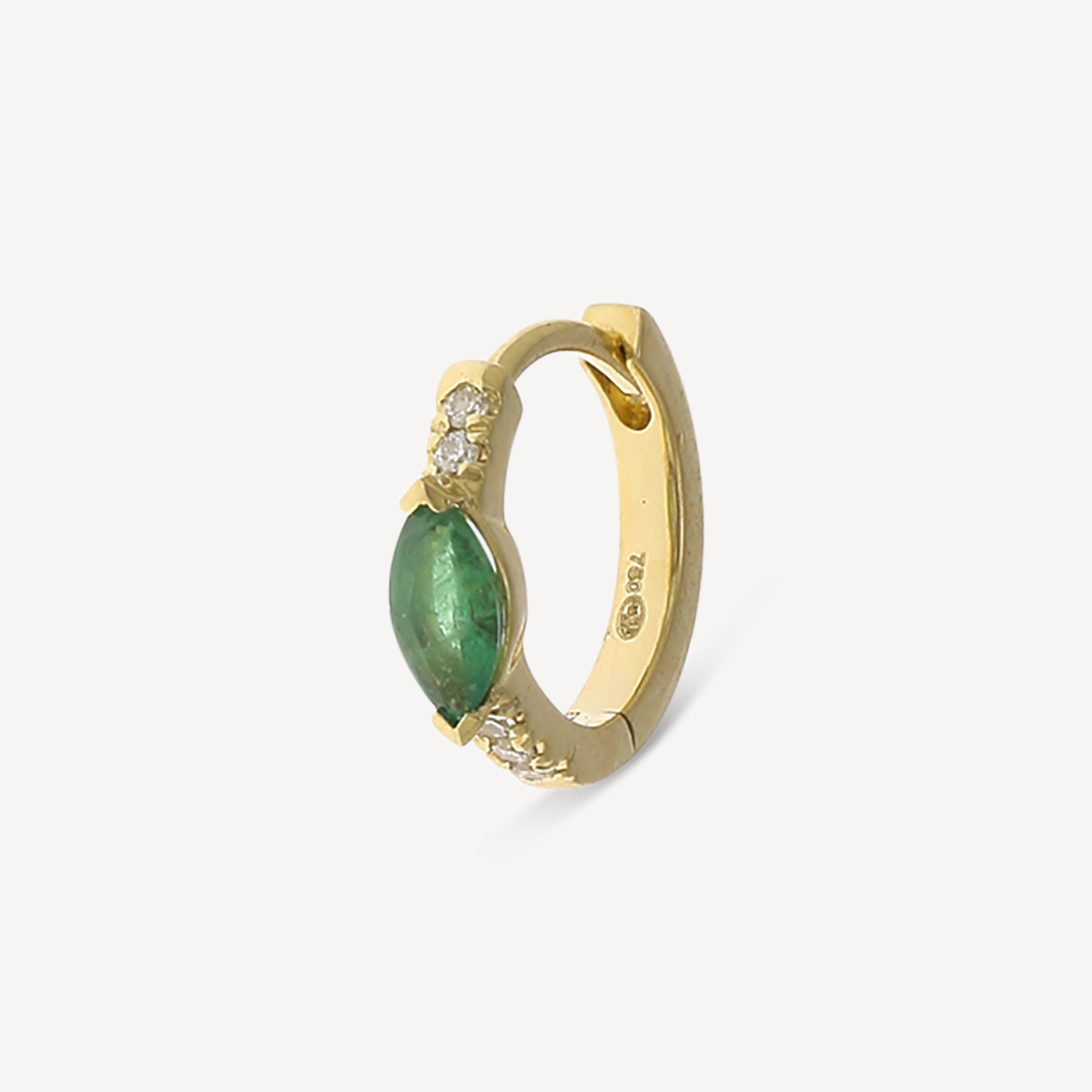 Piercing Hoop Half Pave Marquise Emerald Yellow Gold