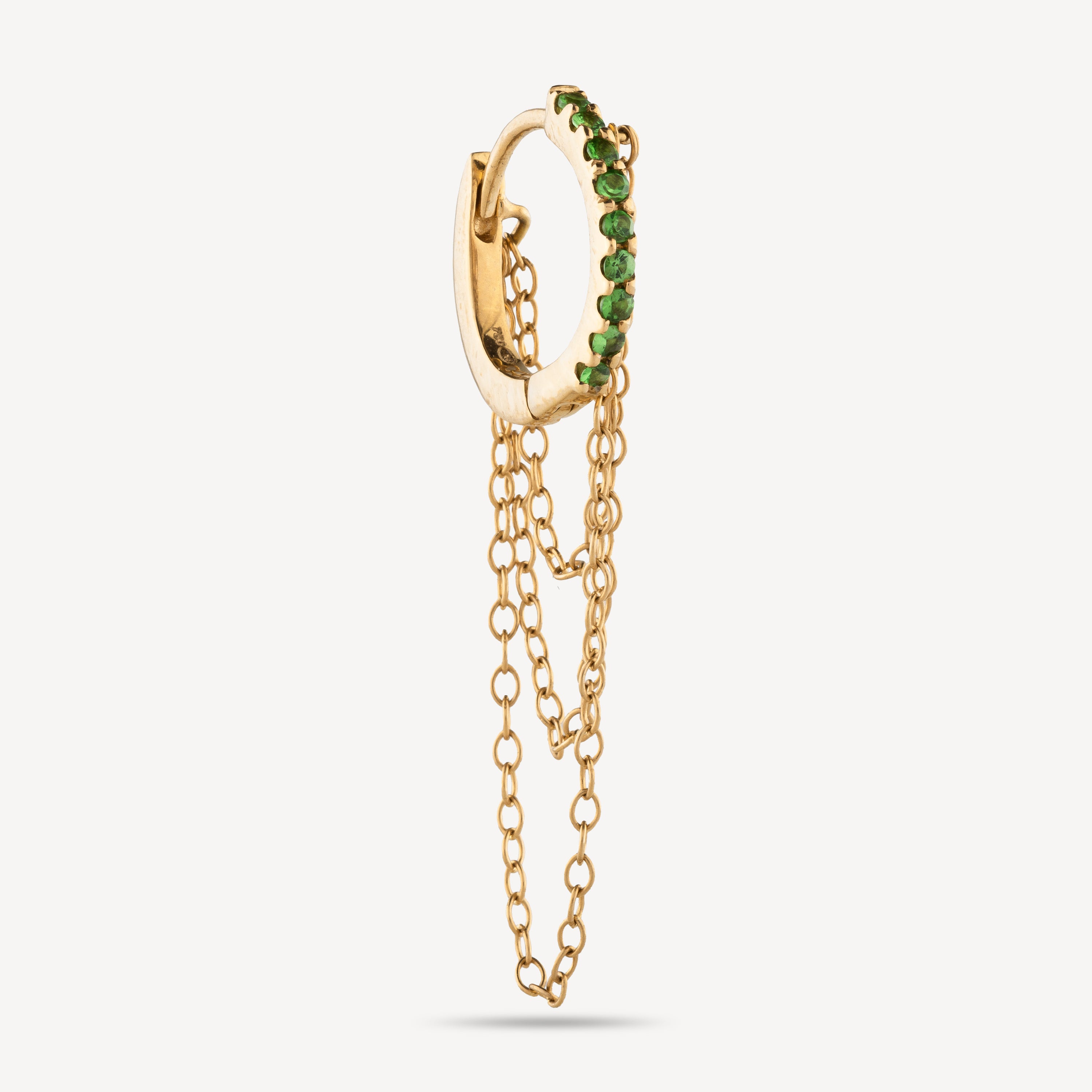 Hoop Half Paved Tsavorite 3 Chains Yellow Gold