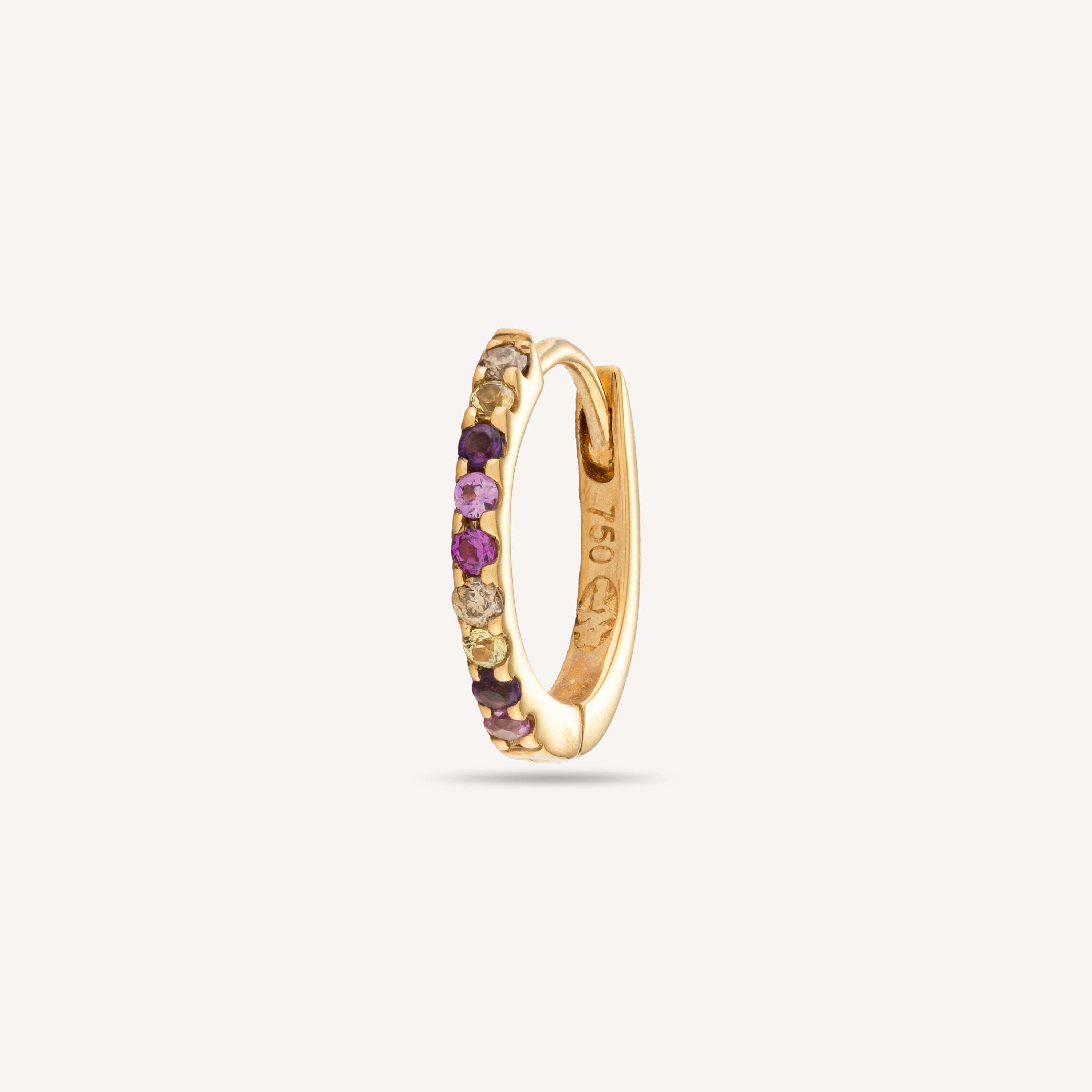 Hoop Yellow Gold Half Pave Multi Pastel