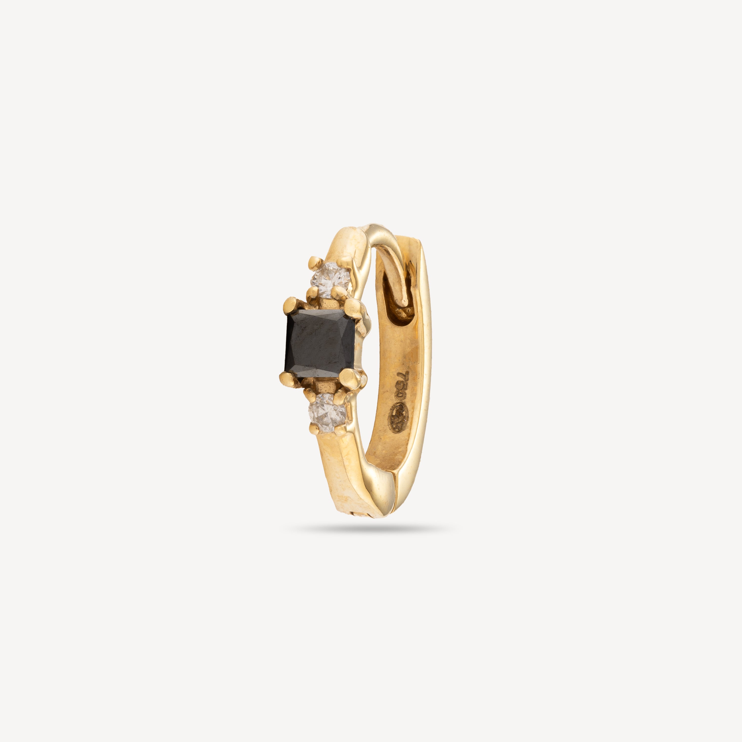 Hoop Solitaire Black Diamond Princess Yellow Gold