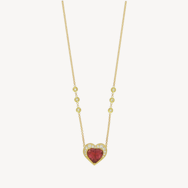 Necklace Graduated Diamond Pink Tourmaline Heart