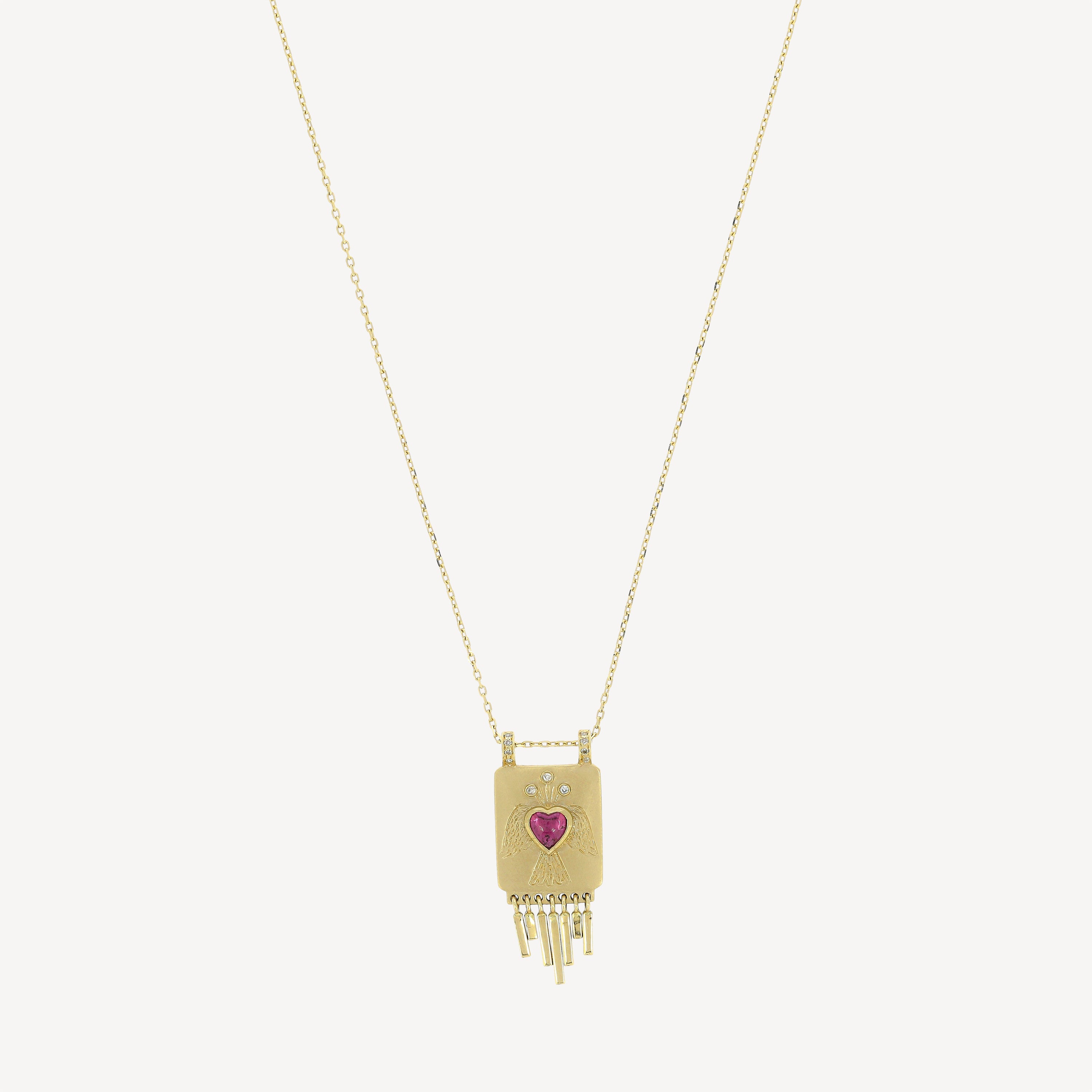 Heart Tourmaline Solid Gold Plate necklace