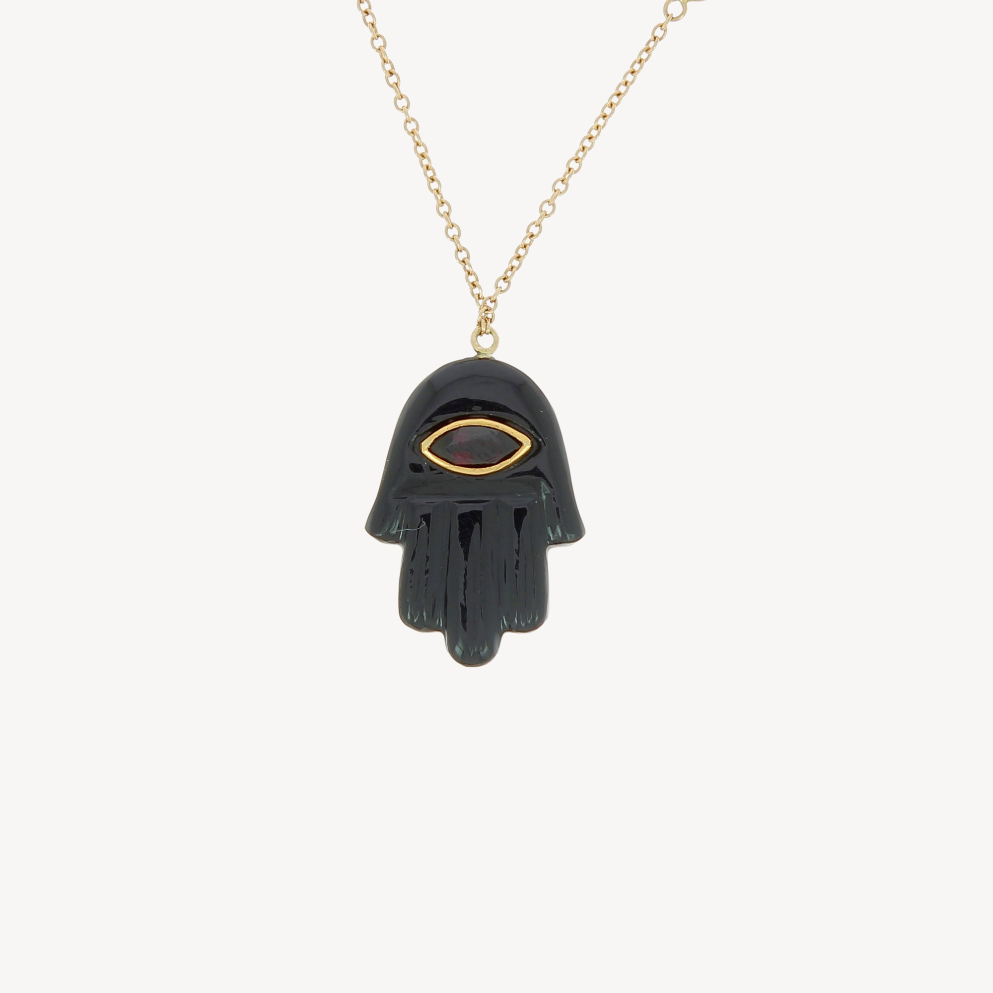 Onyx hamsa ruby marquise necklace