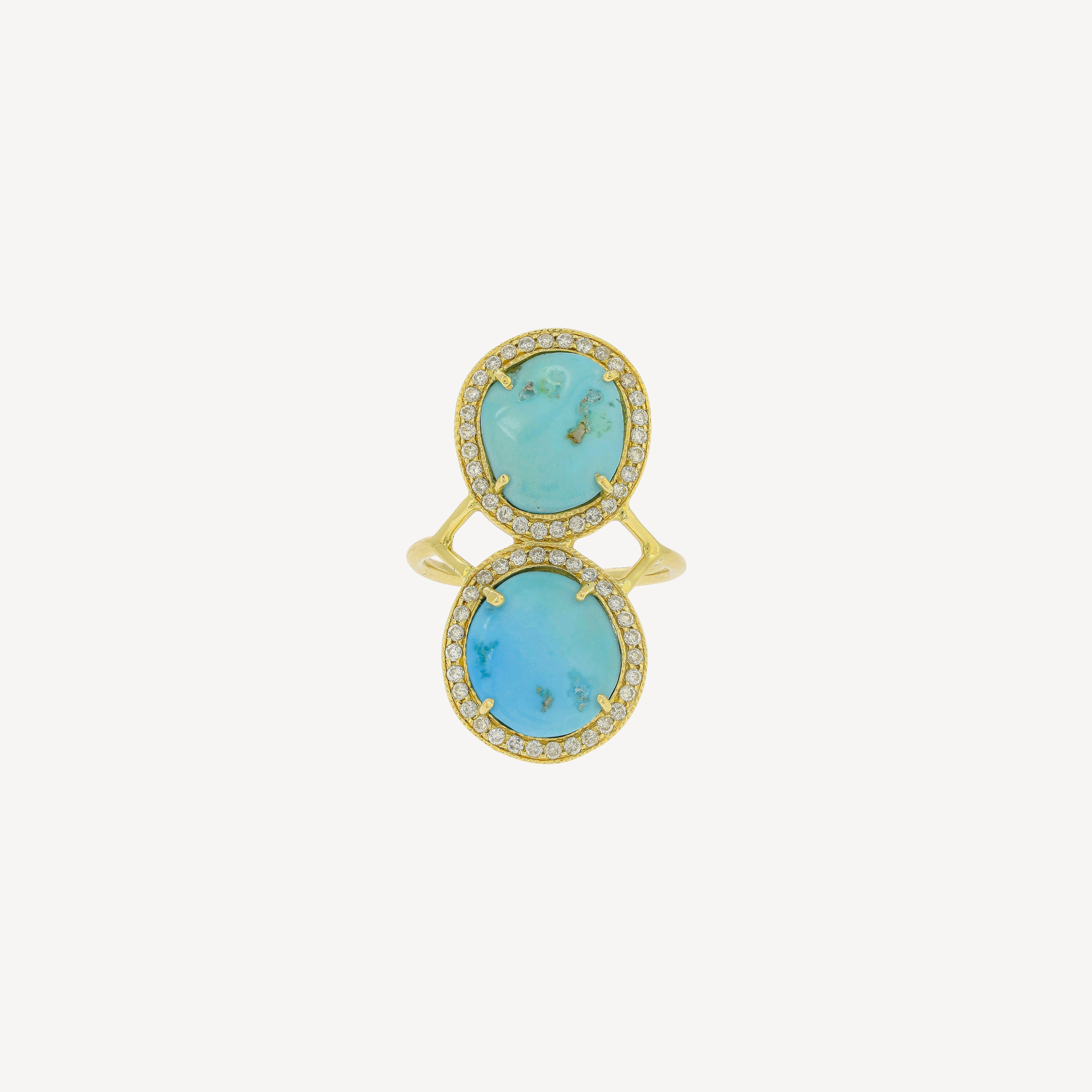 Diamond-Paved Turquoise Platform Ring