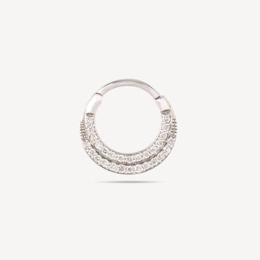 Piercing Hoop Flat White Gold Double Line Diamonds