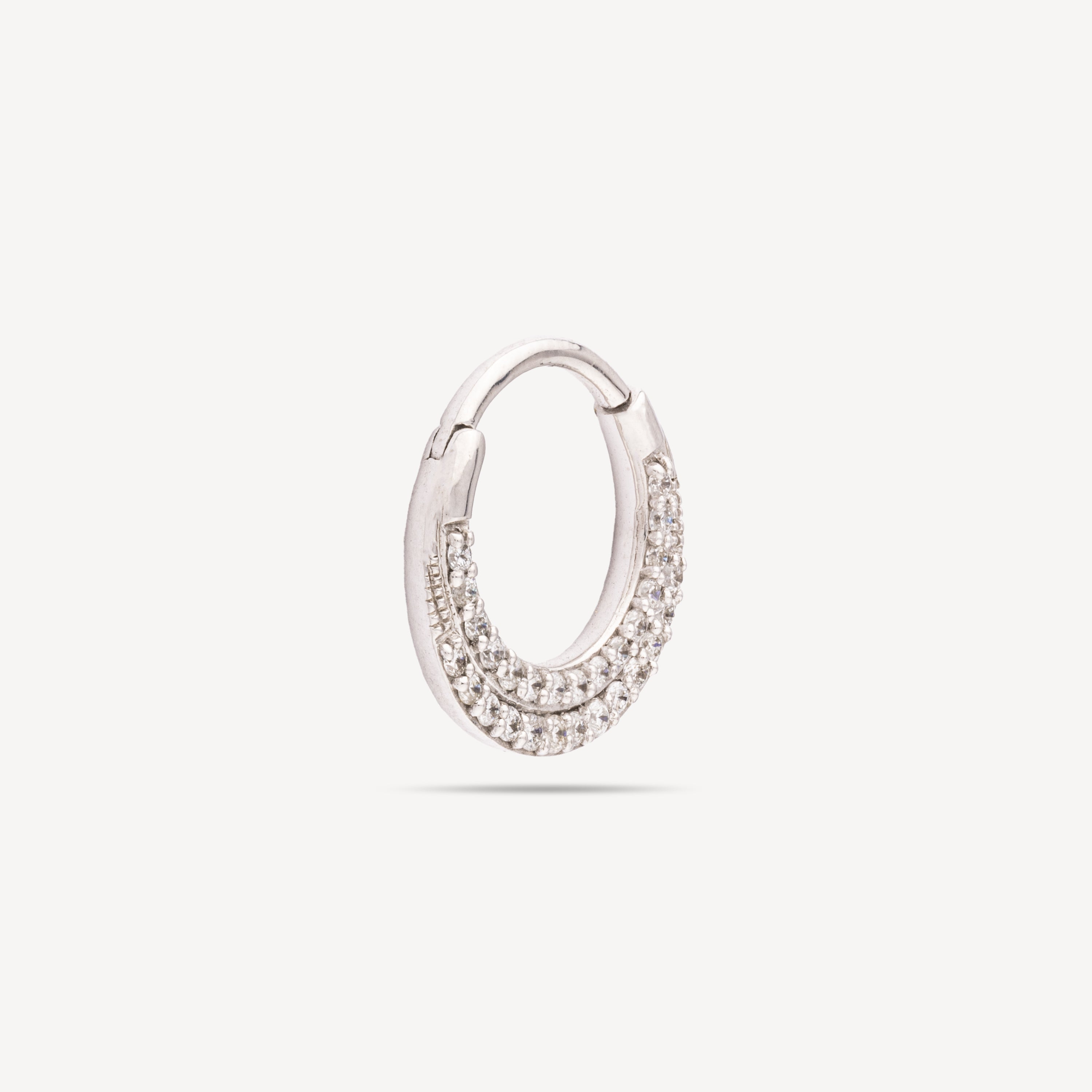 Piercing Hoop Flat White Gold Double Line Diamonds