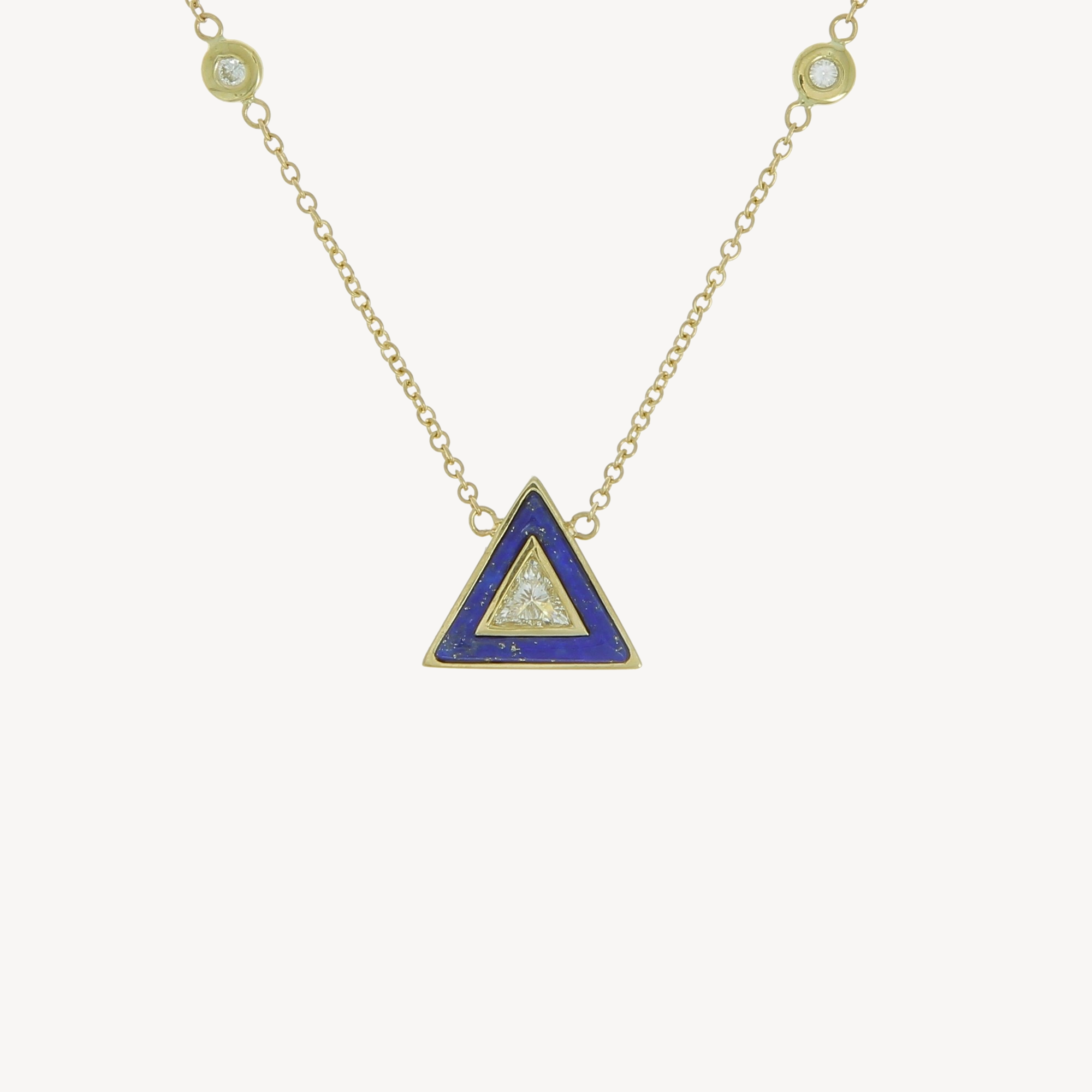 Small lapis and diamond triangle necklace