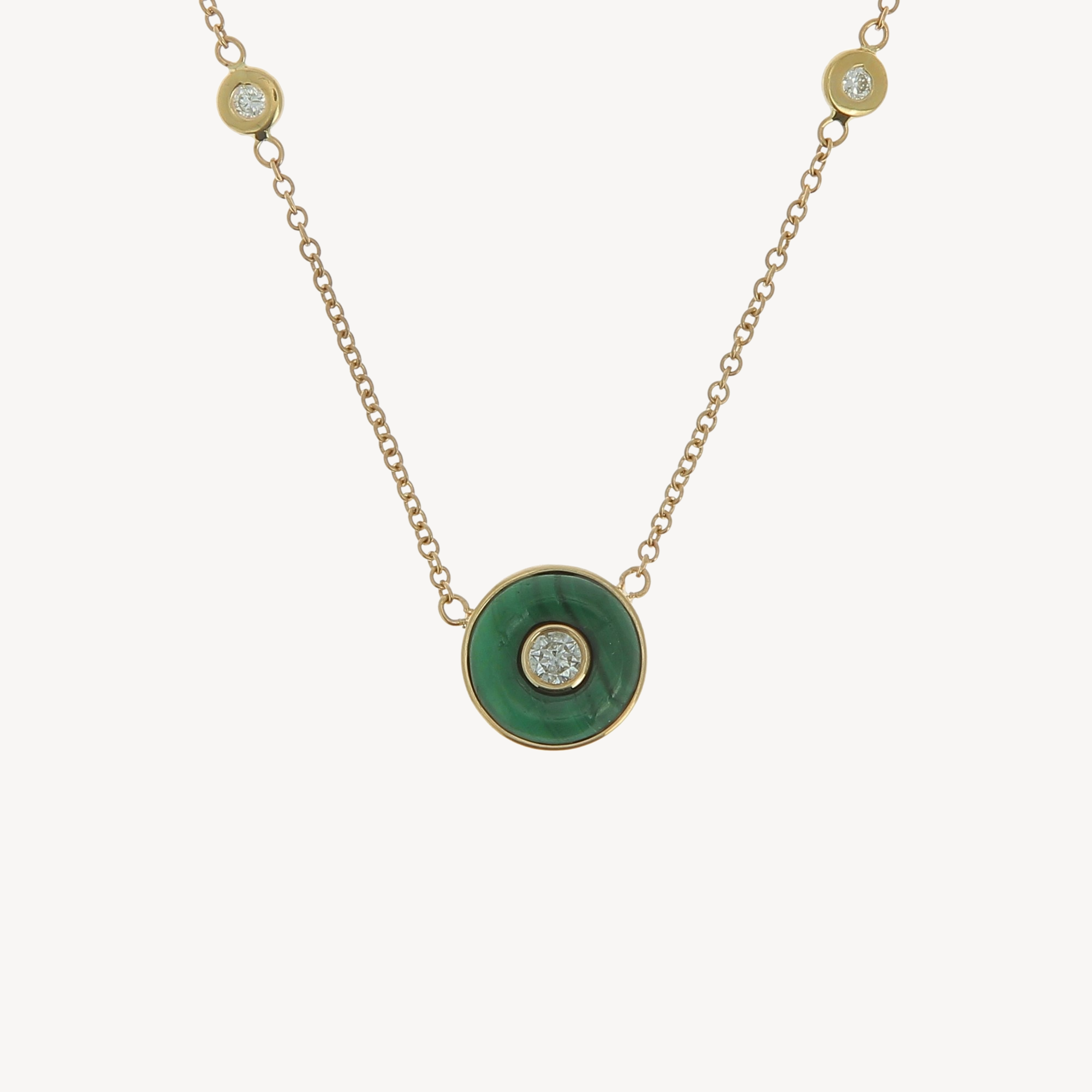 Small round malachite and diamond necklace