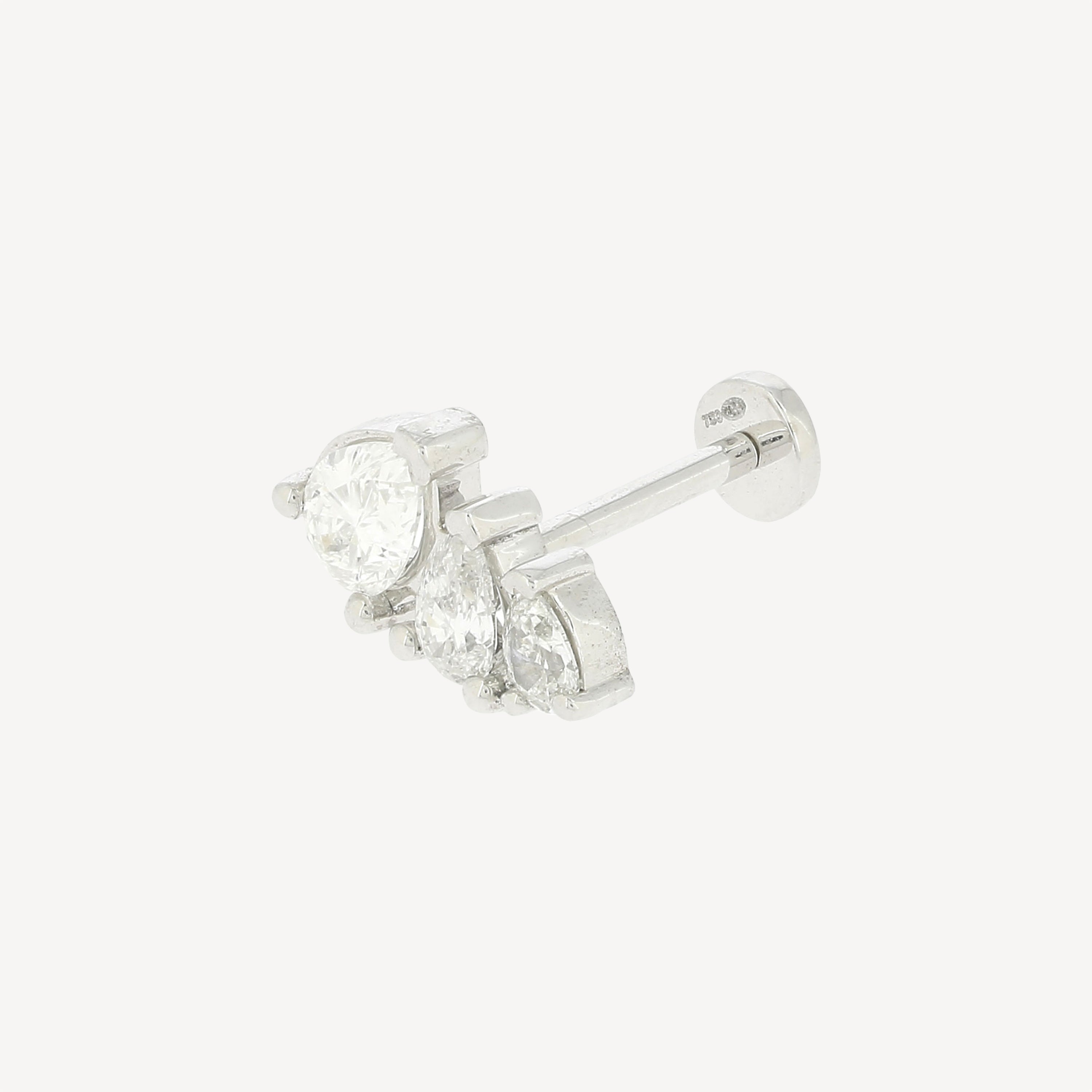 Piercing Stud 3 graduated pears white gold