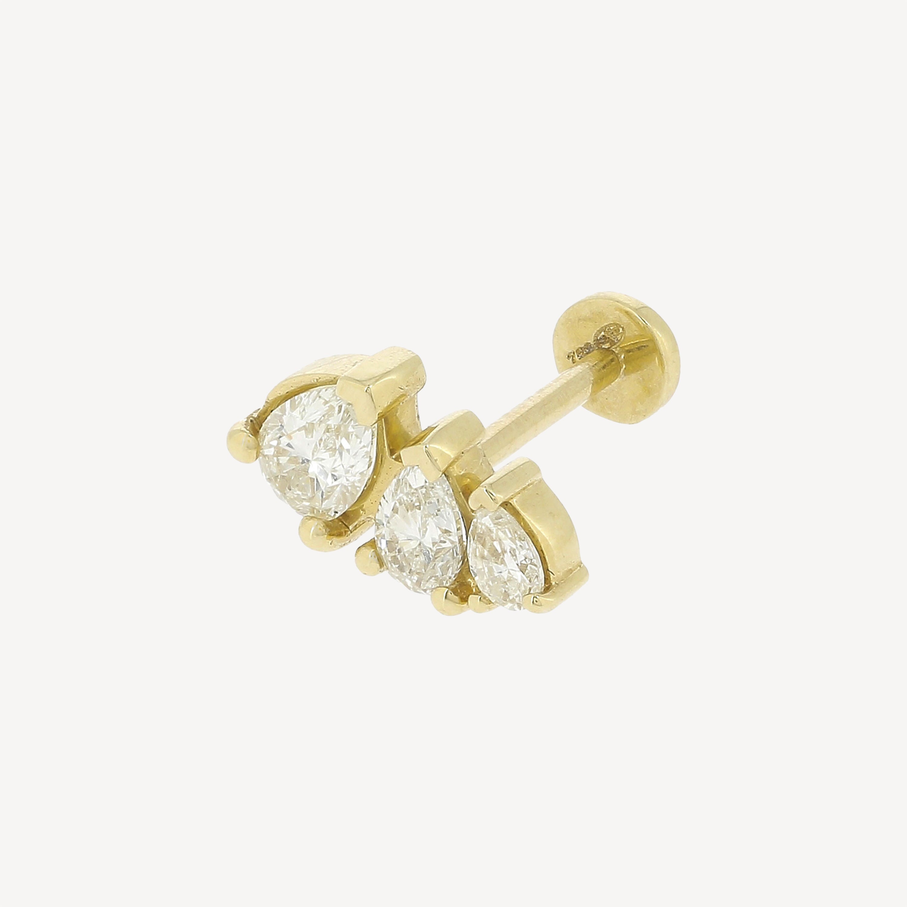 Piercing Stud 3 Graded Pears Yellow Gold