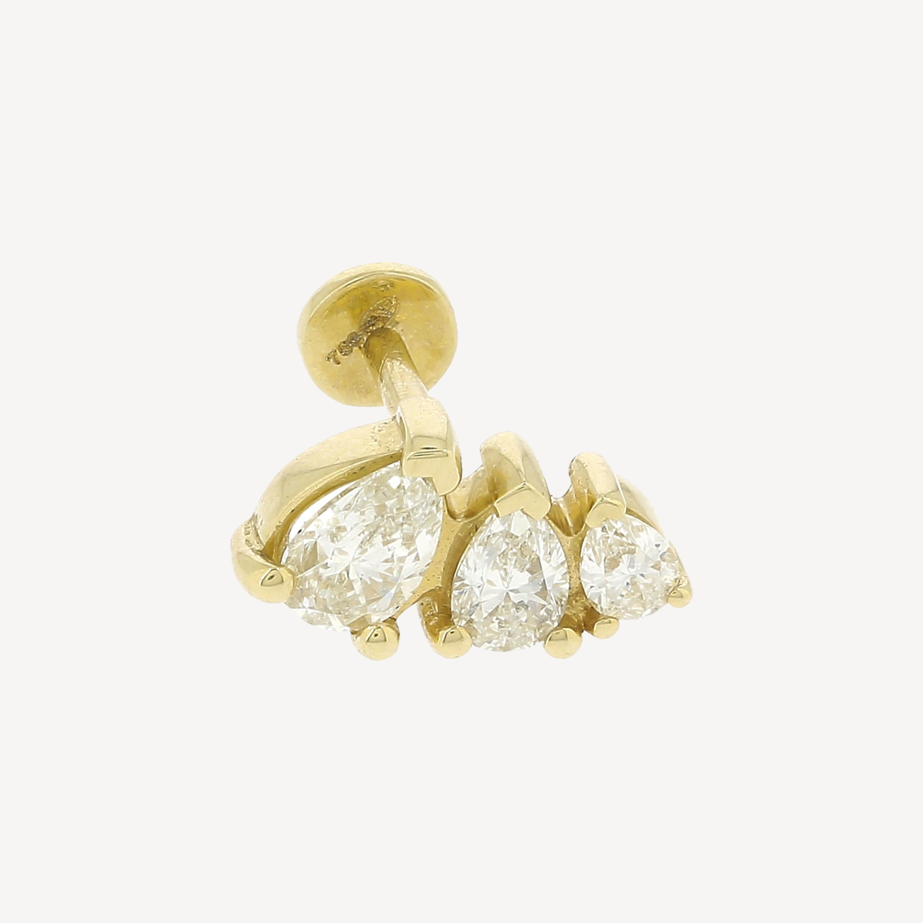 Piercing Stud 3 Graded Pears Yellow Gold