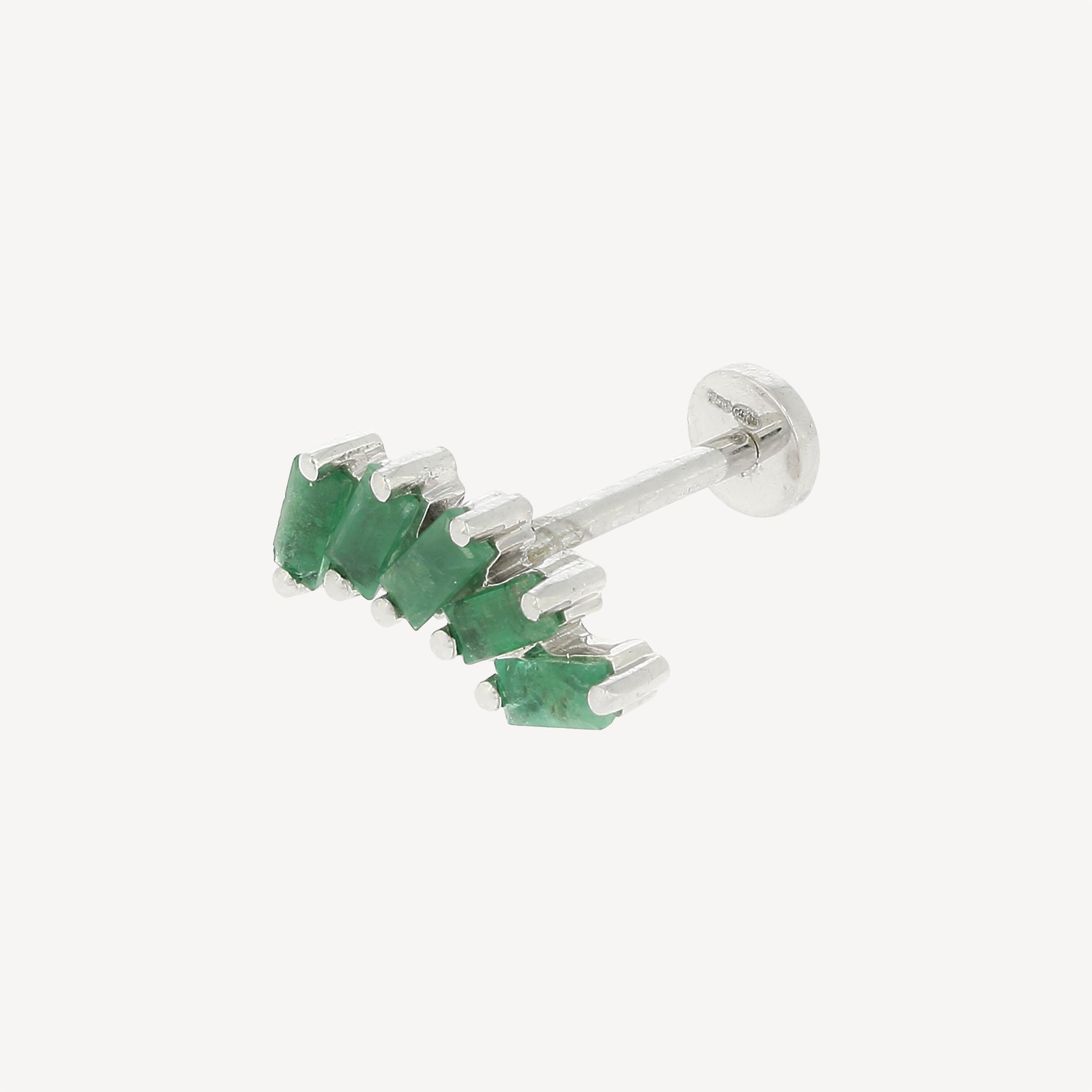 Piercing Stud 5 Baguettes Emerald White Gold