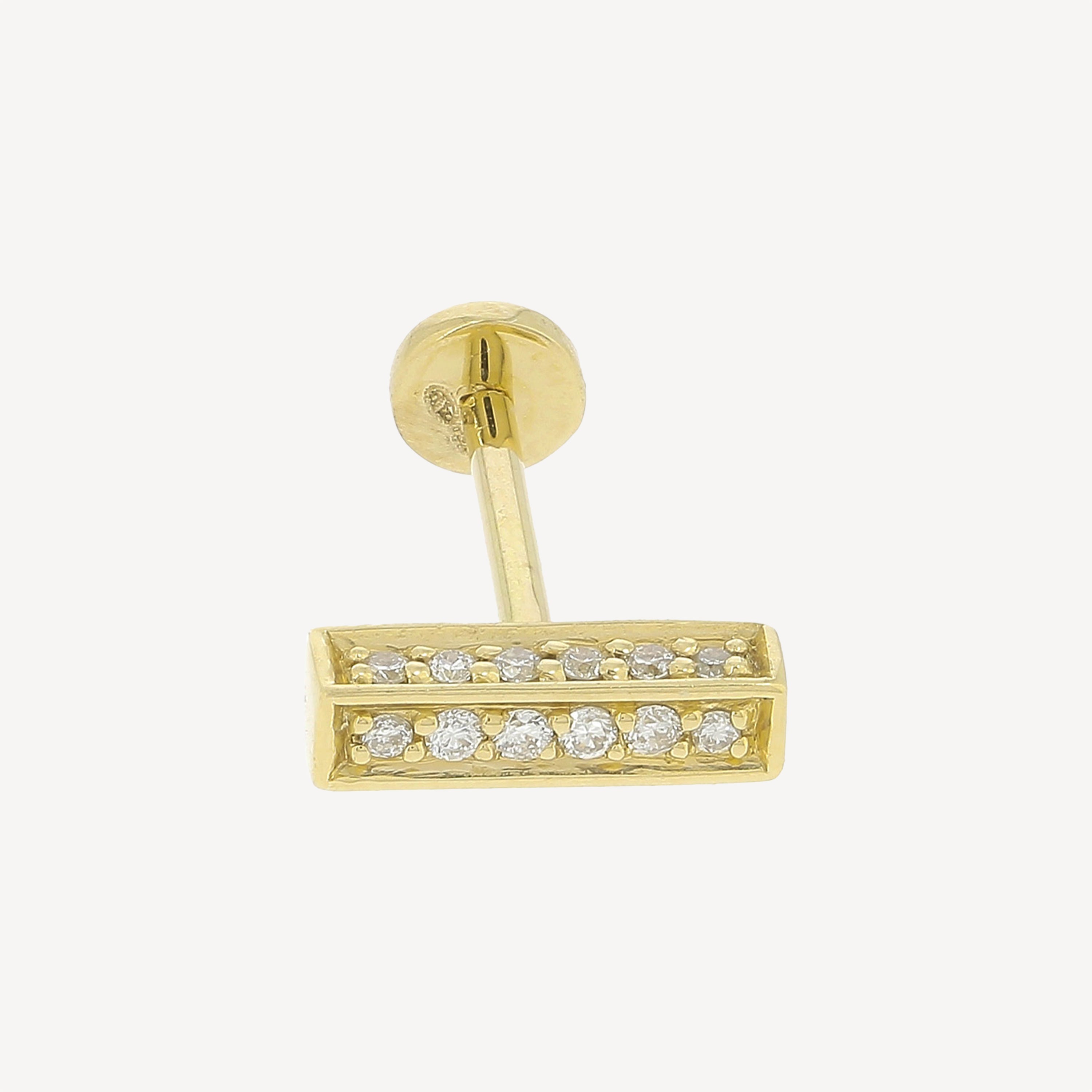 Piercing Stud Pavé Bar Triple Face Yellow Gold