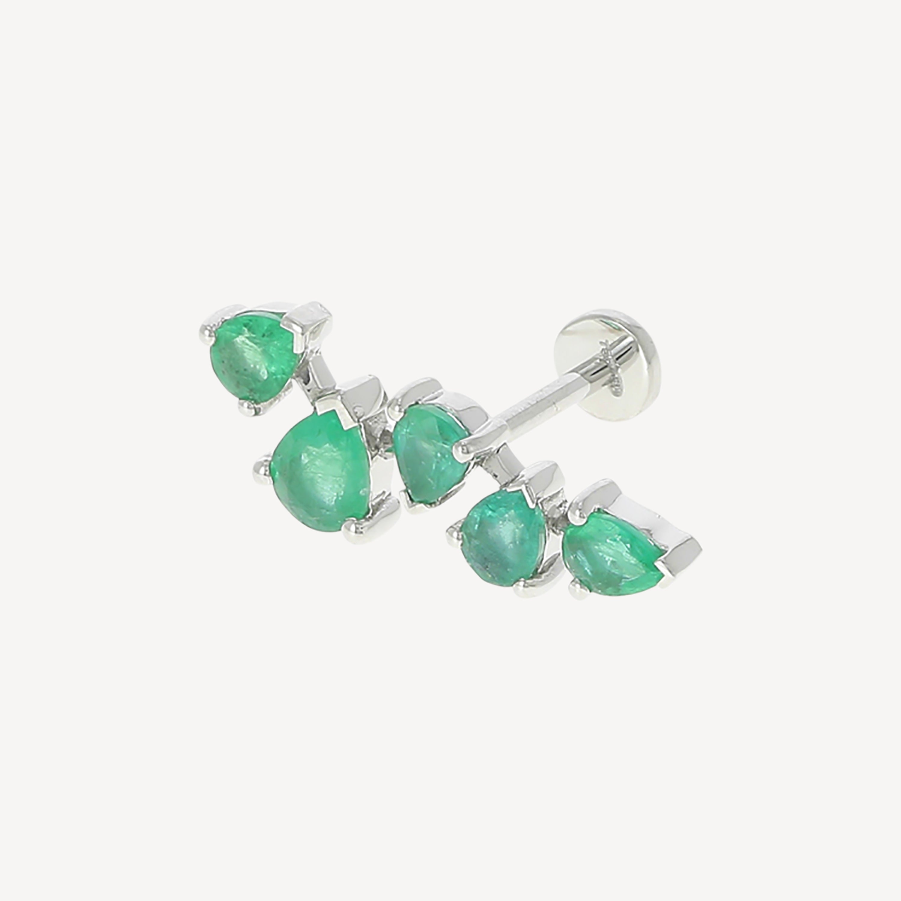 Piercing Stud Five spaced pears Emeralds White gold