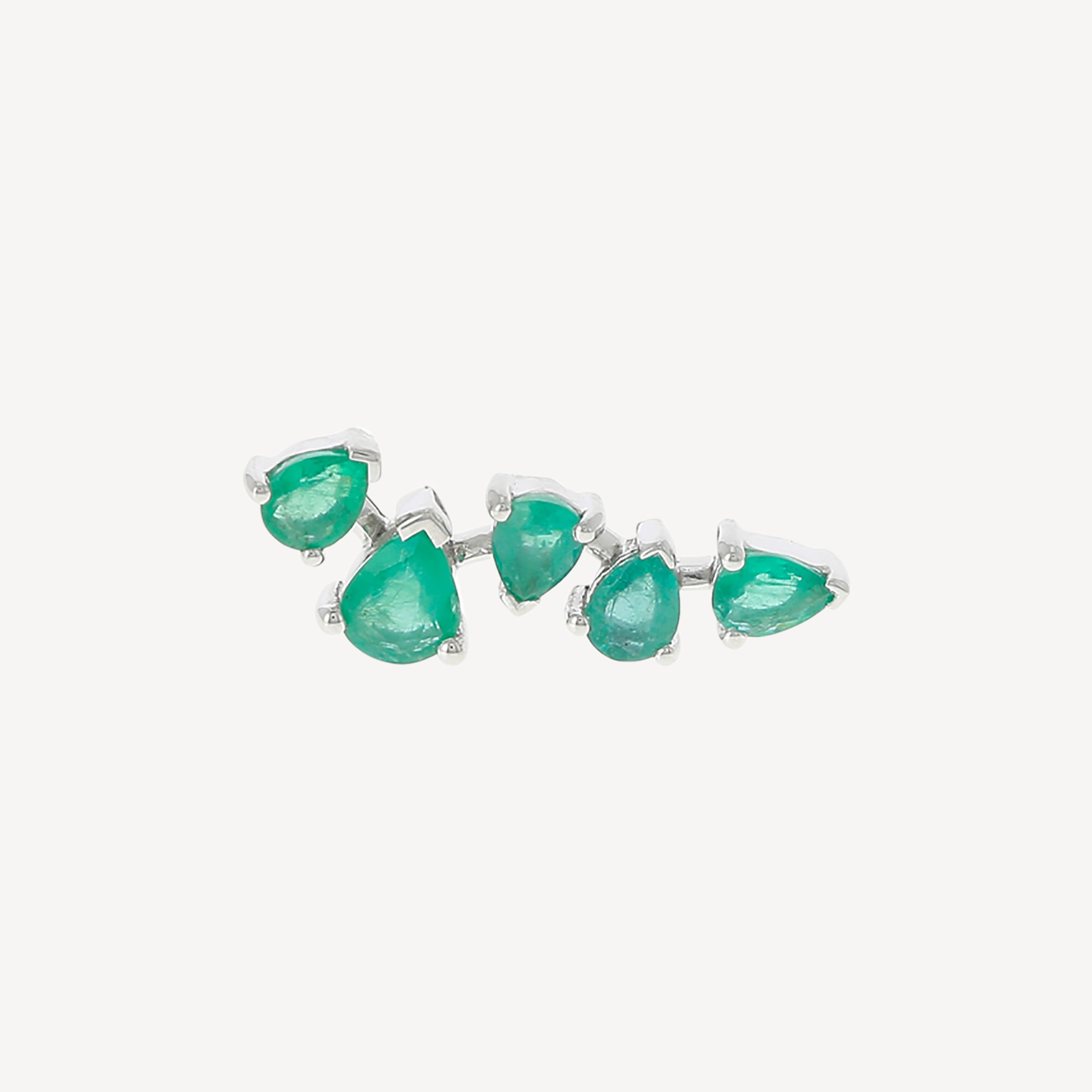 Piercing Stud Five spaced pears Emeralds White gold