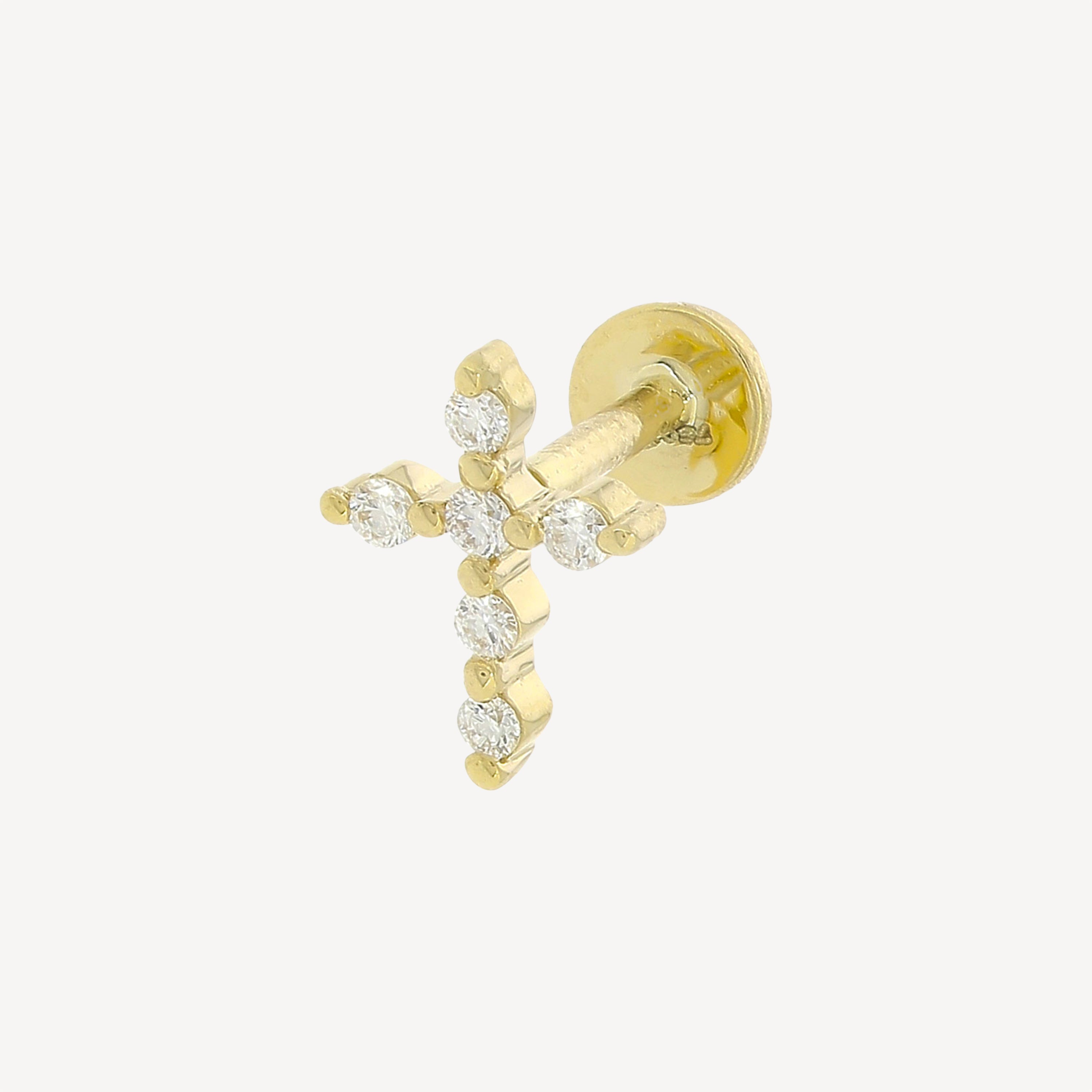 Piercing Stud Cross 6 Diamonds Yellow Gold